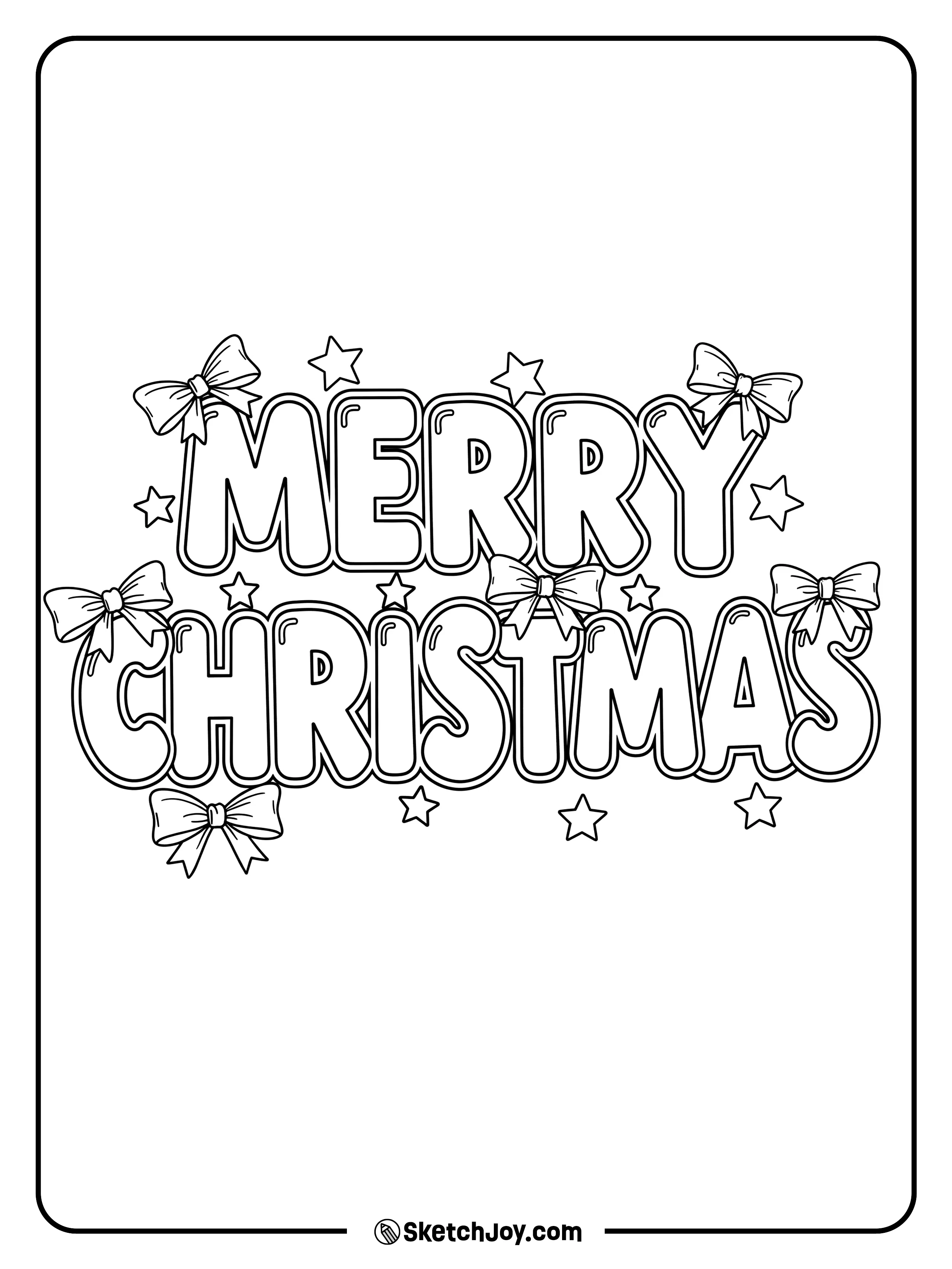 Large festive letters fill the page with simple icons.