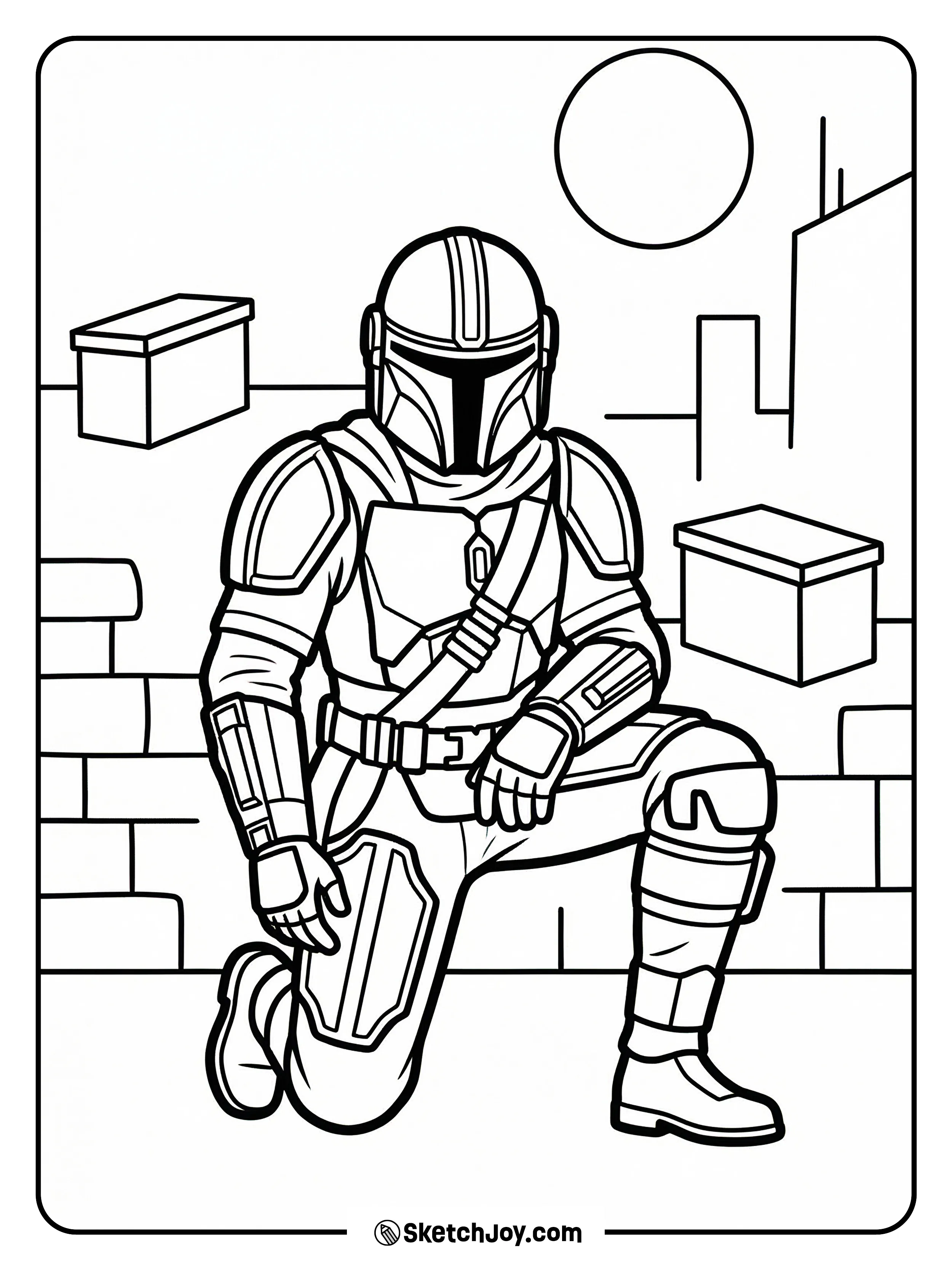 Boba scans the city from a low wall.