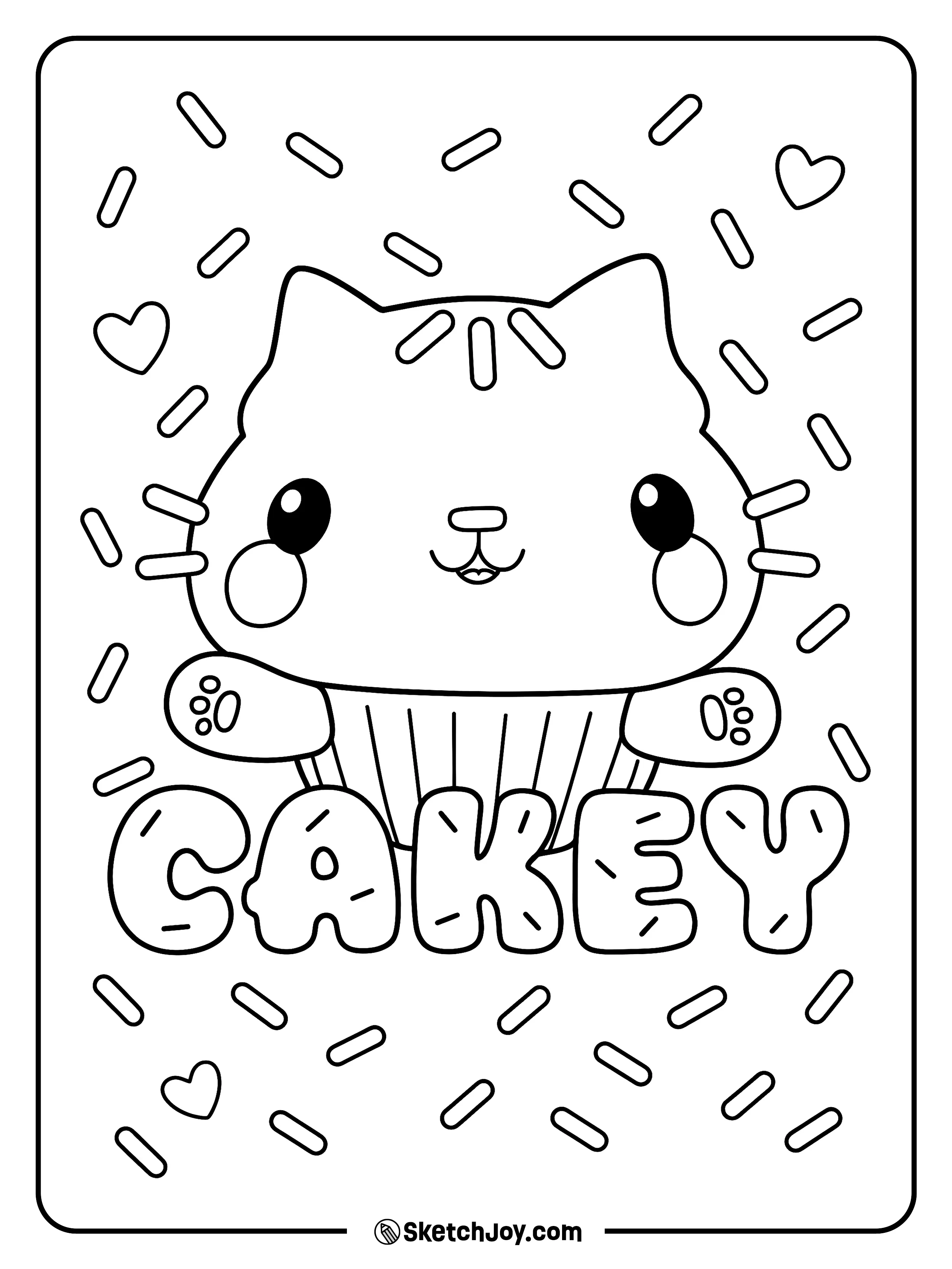 Cakey pops up with a happy face and sweet sprinkles all around.