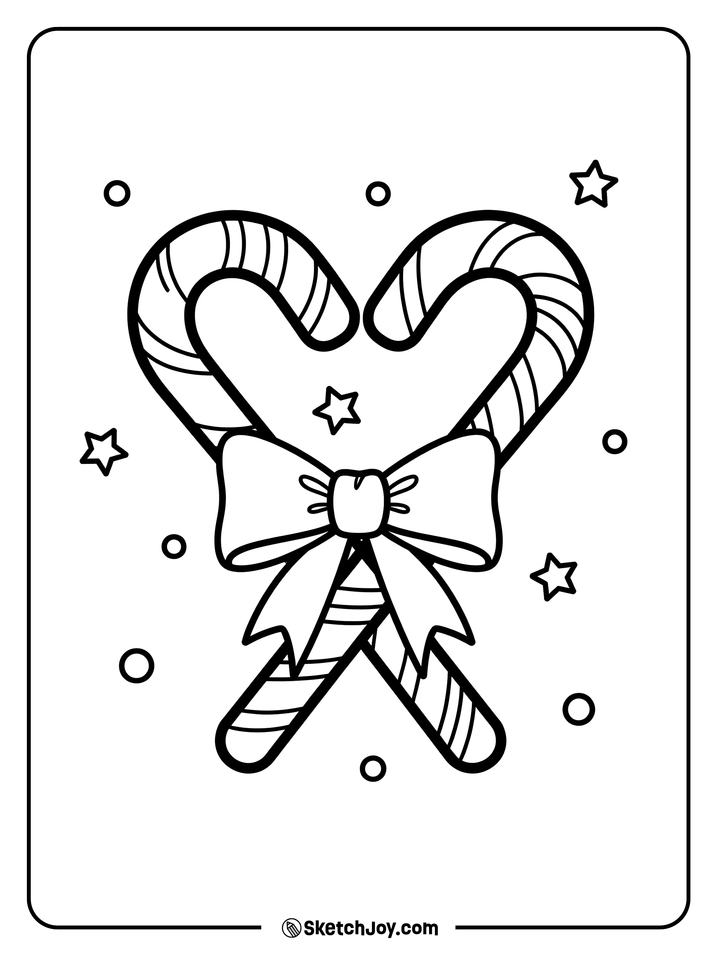 Two candy canes form a heart shape with a bow.