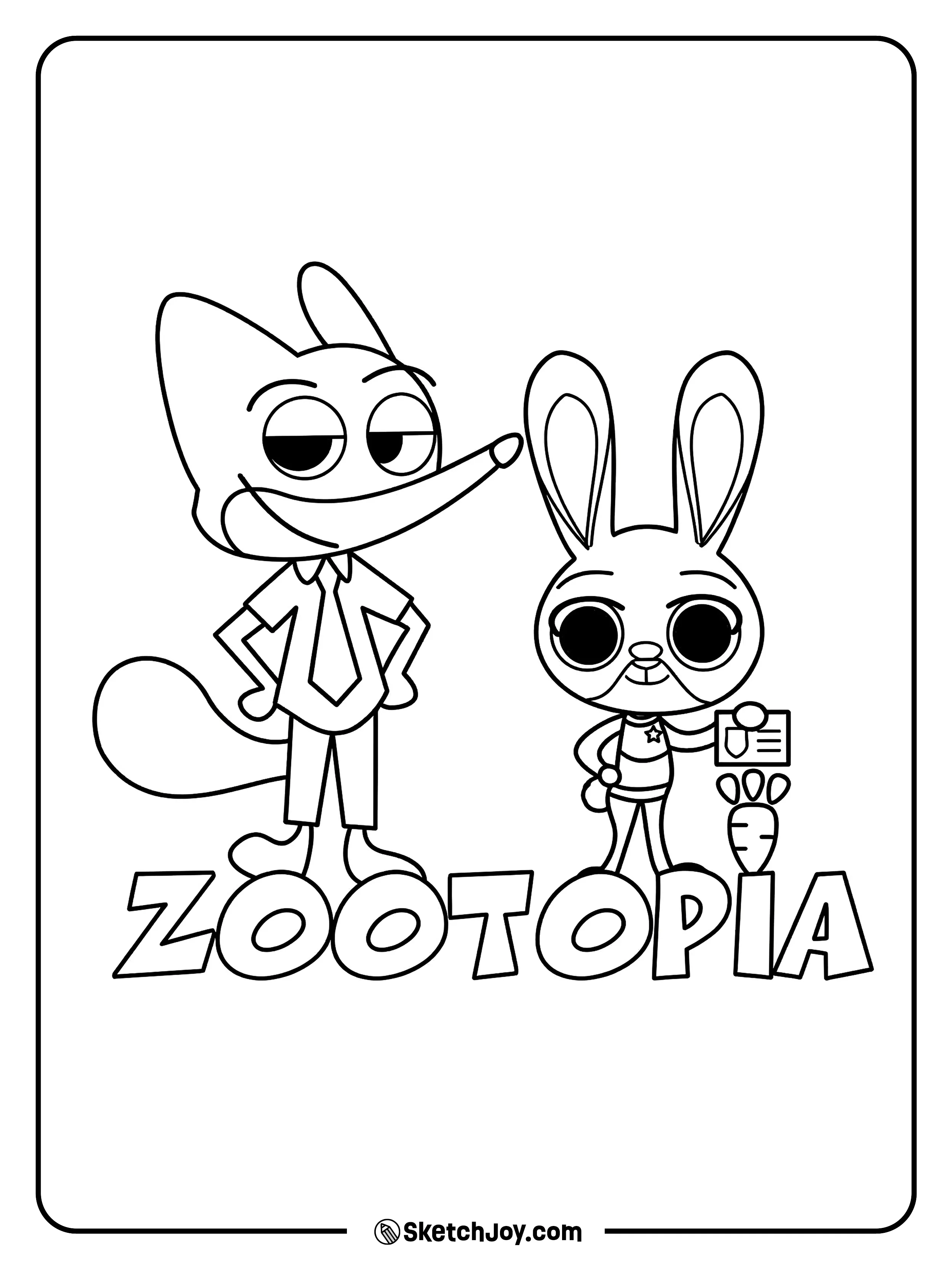Cute chibi Nick and Judy stand side by side above the word Zootopia