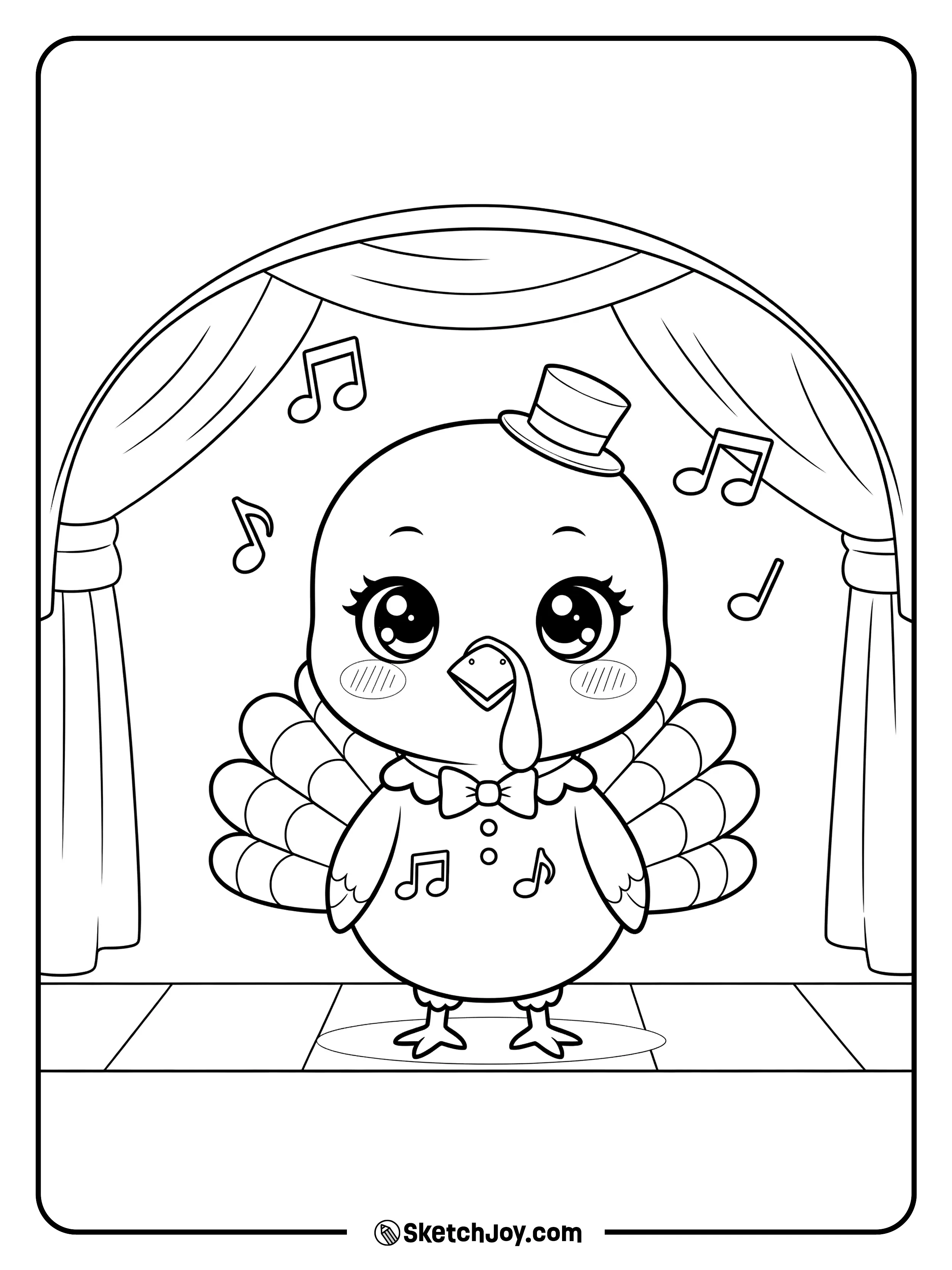 A tiny chibi turkey does a happy dance.