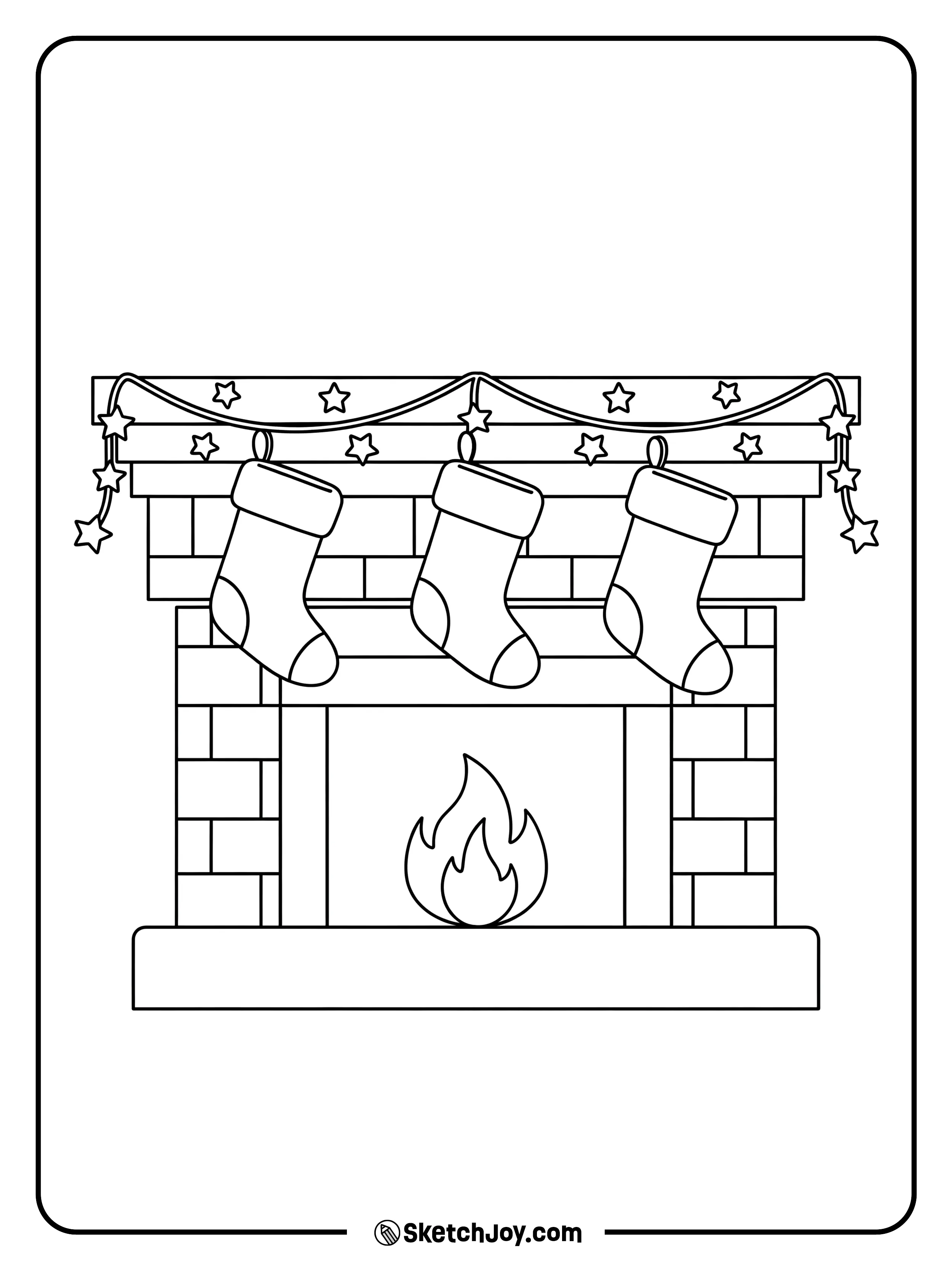 Three simple stockings hang above a calm fire.