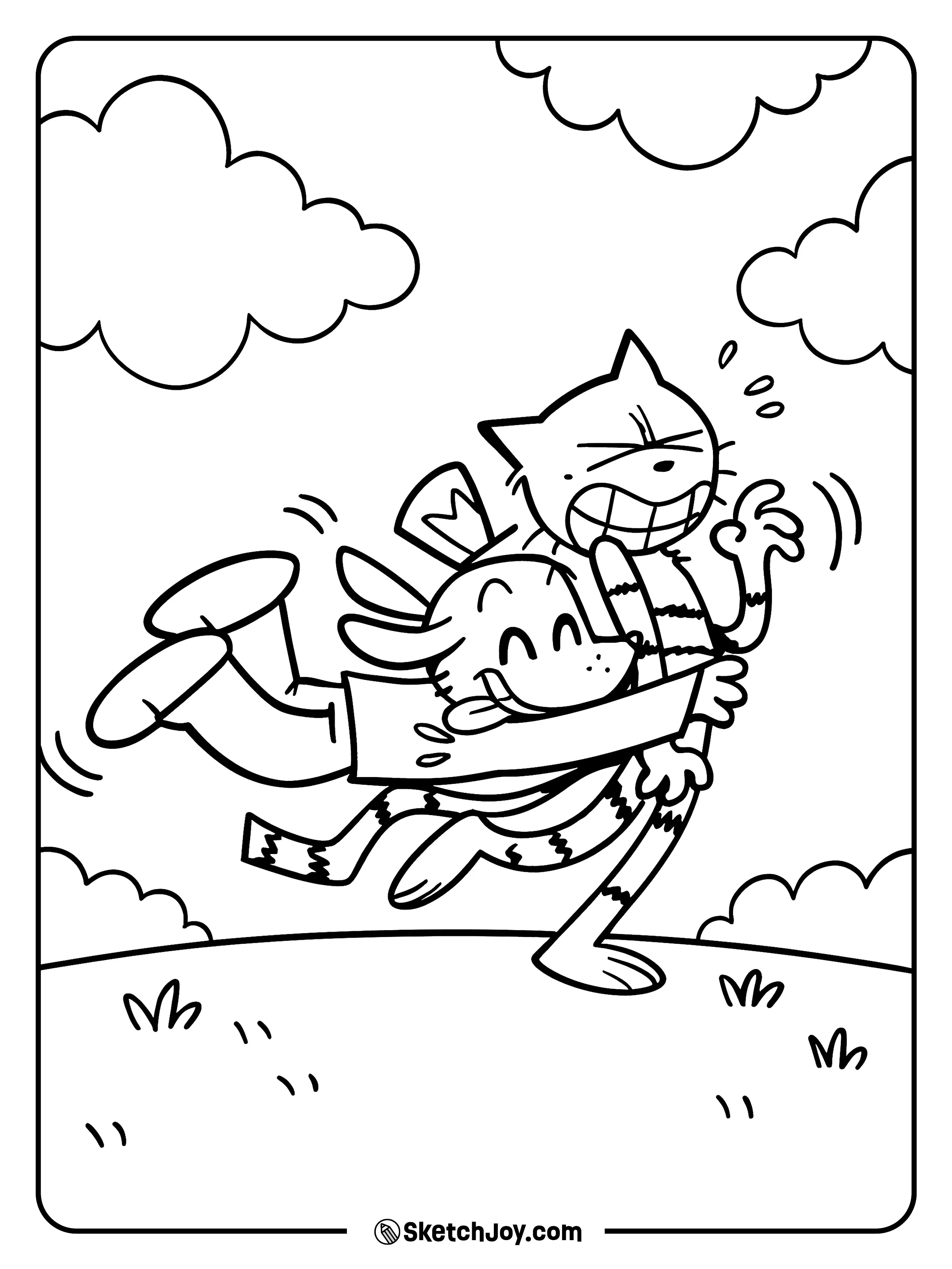 Dog Man jumps in and hugs Petey