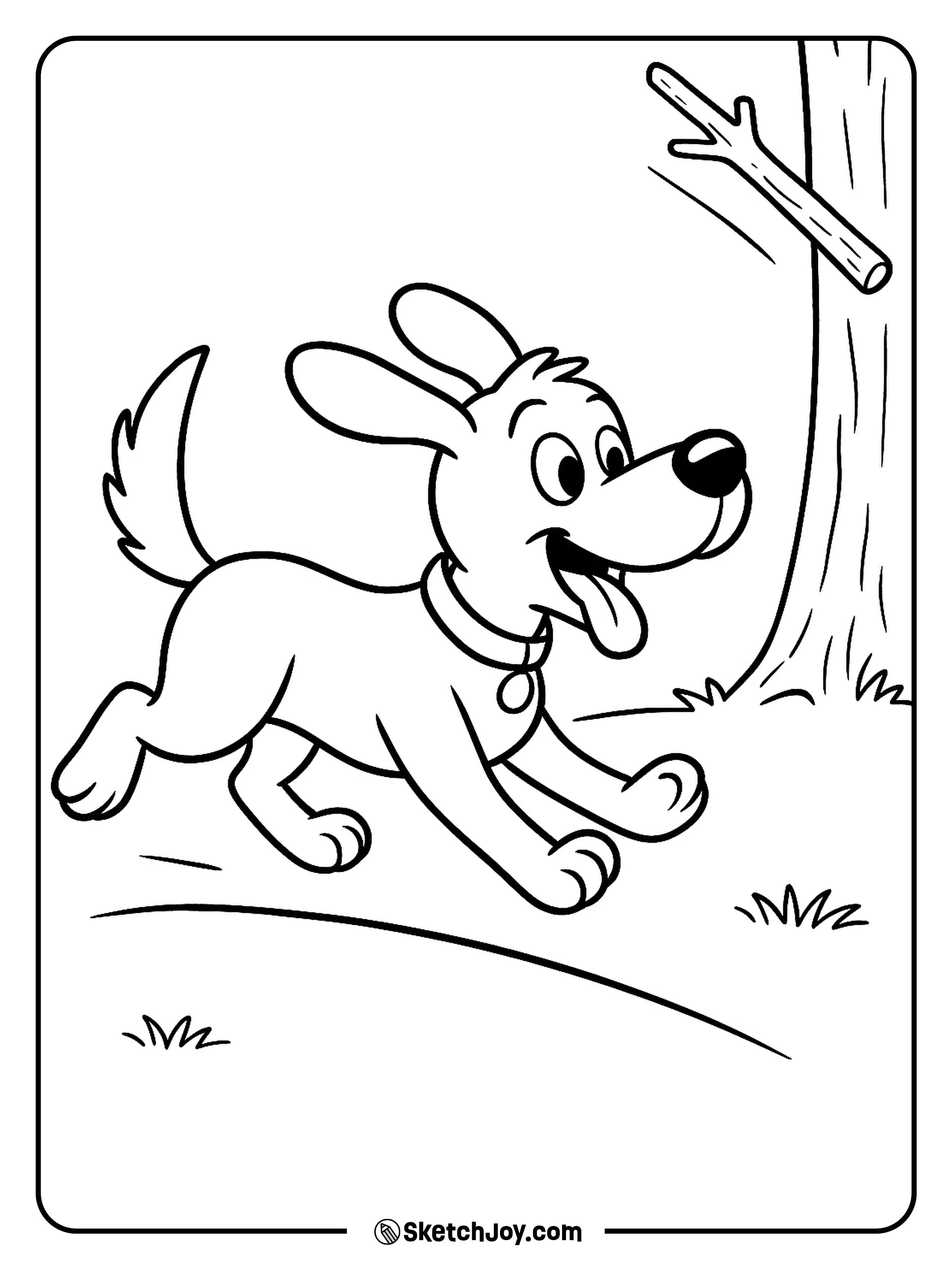 A happy dog runs to catch a flying stick in the park.