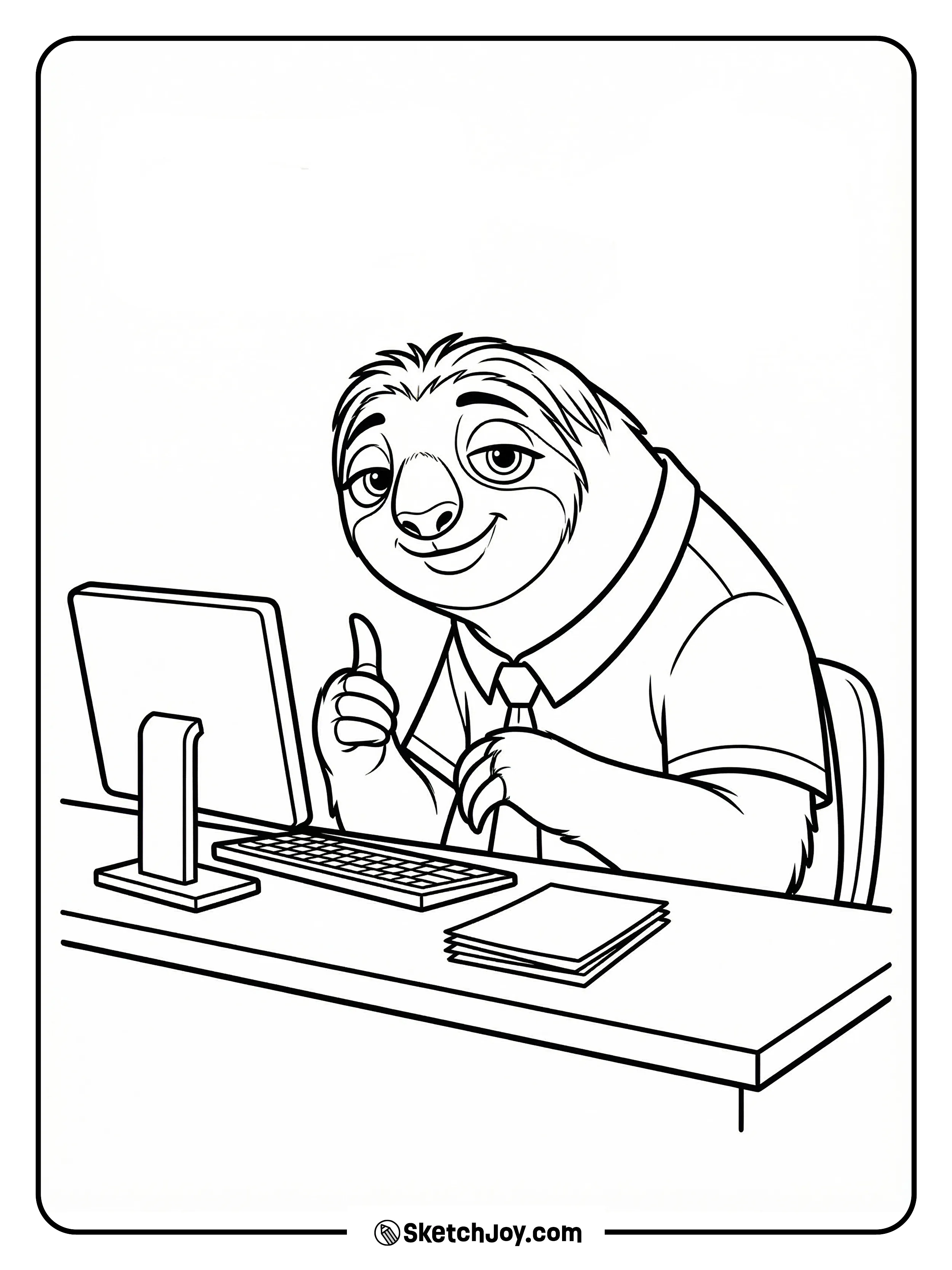 Flash sits at his DMV desk, slowly raising a thumb as he looks at a form.