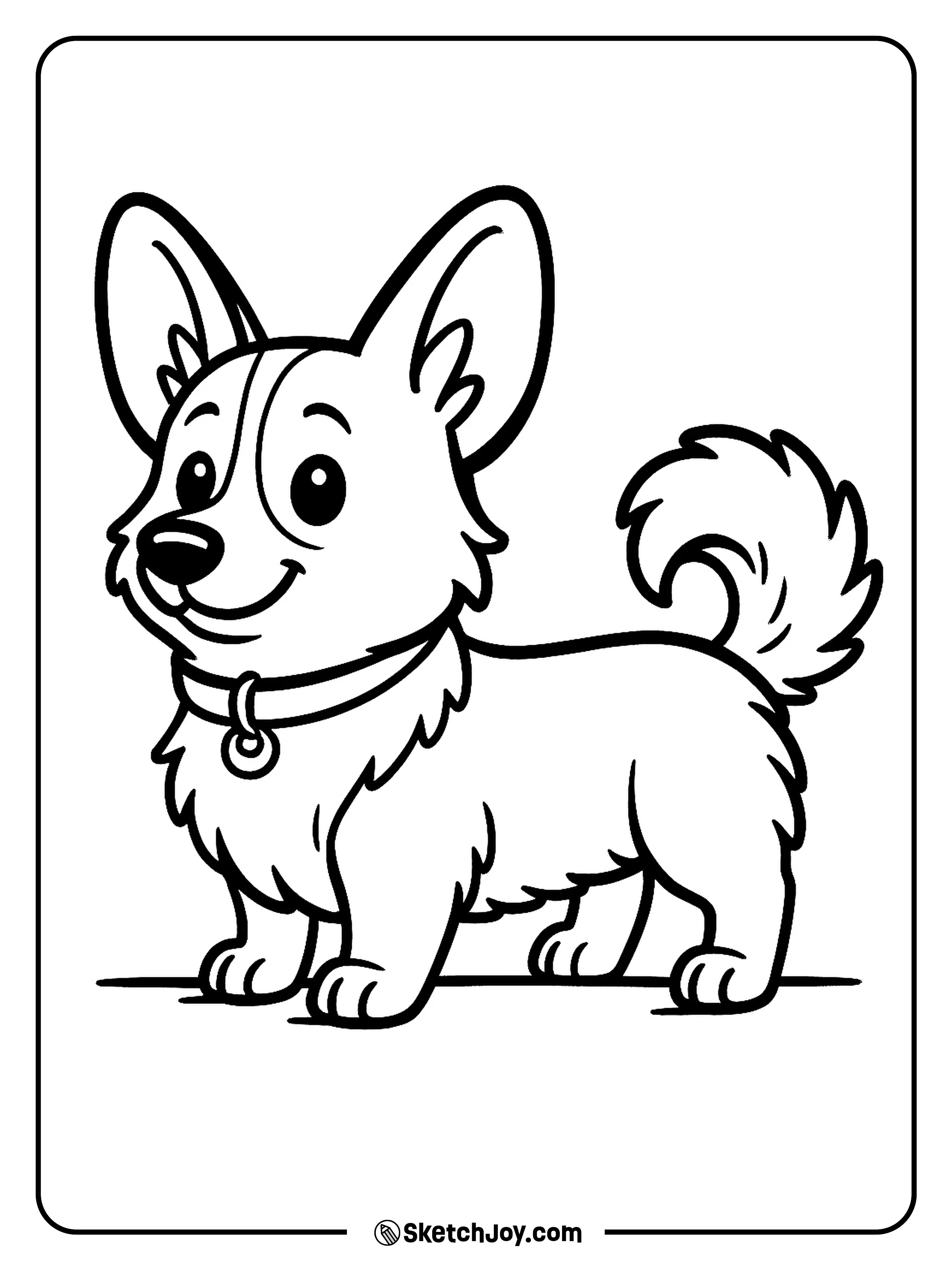 A short-legged dog stands with a cute side pose.