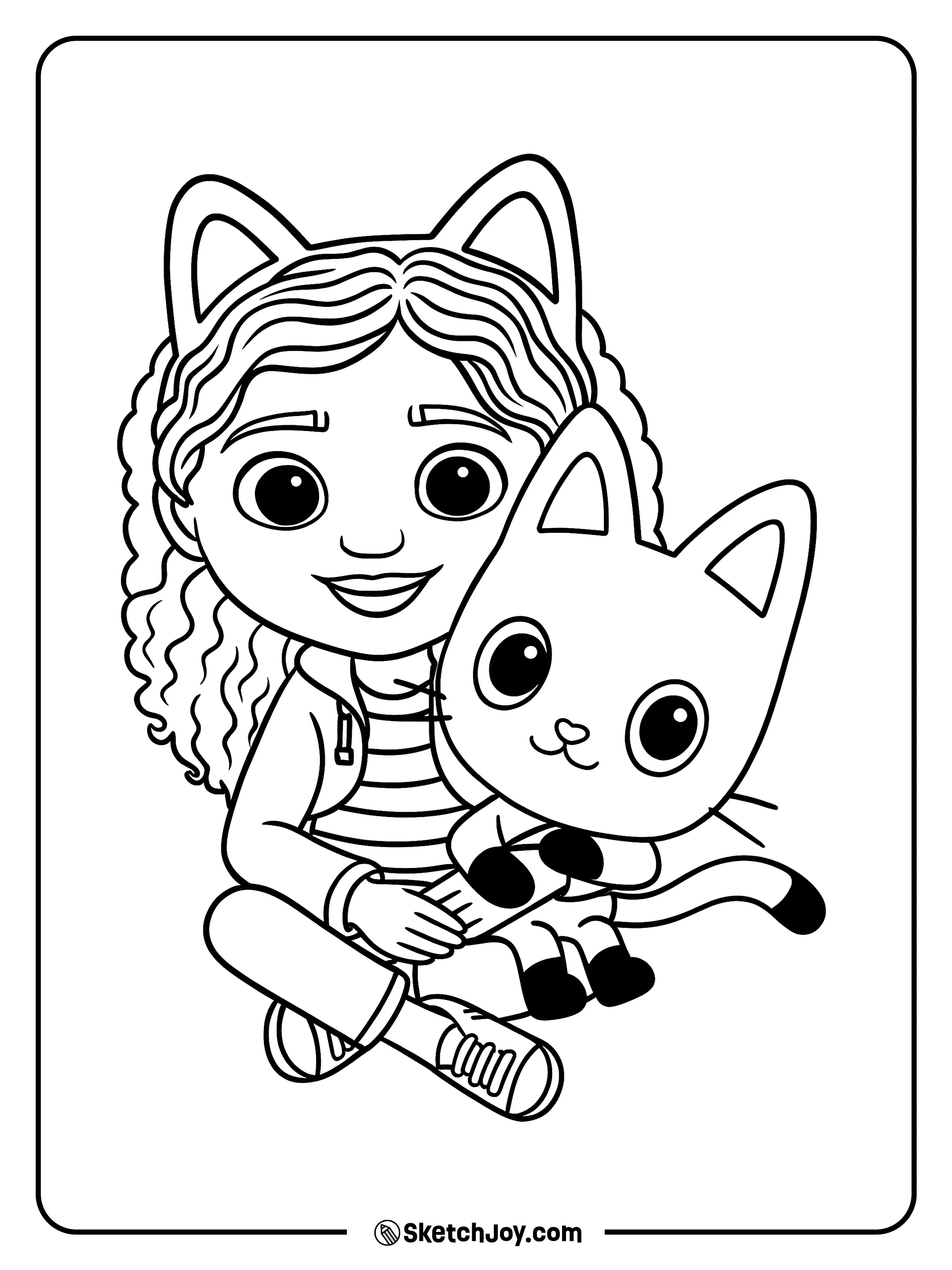 Gabby cuddles Pandy with a warm smile.