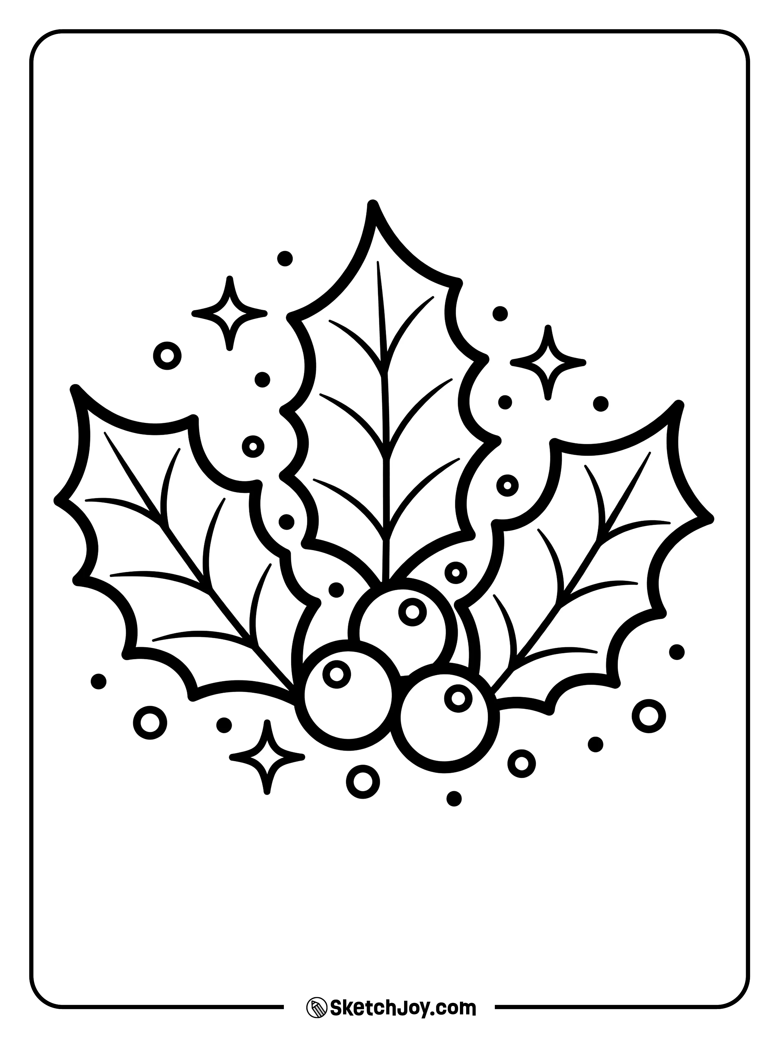 A neat cluster of holly leaves with berries.