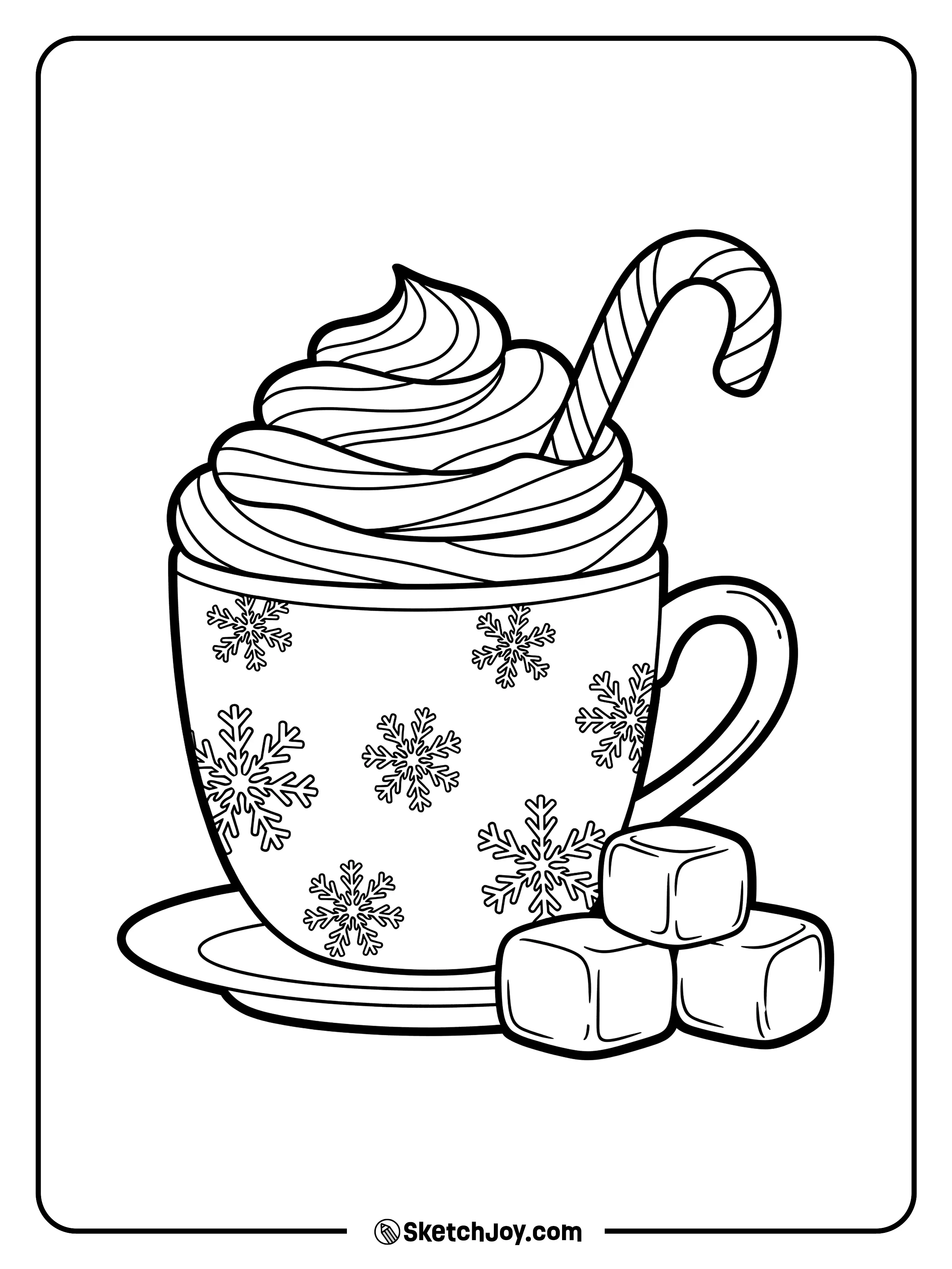 A mug with whipped top and a candy cane.