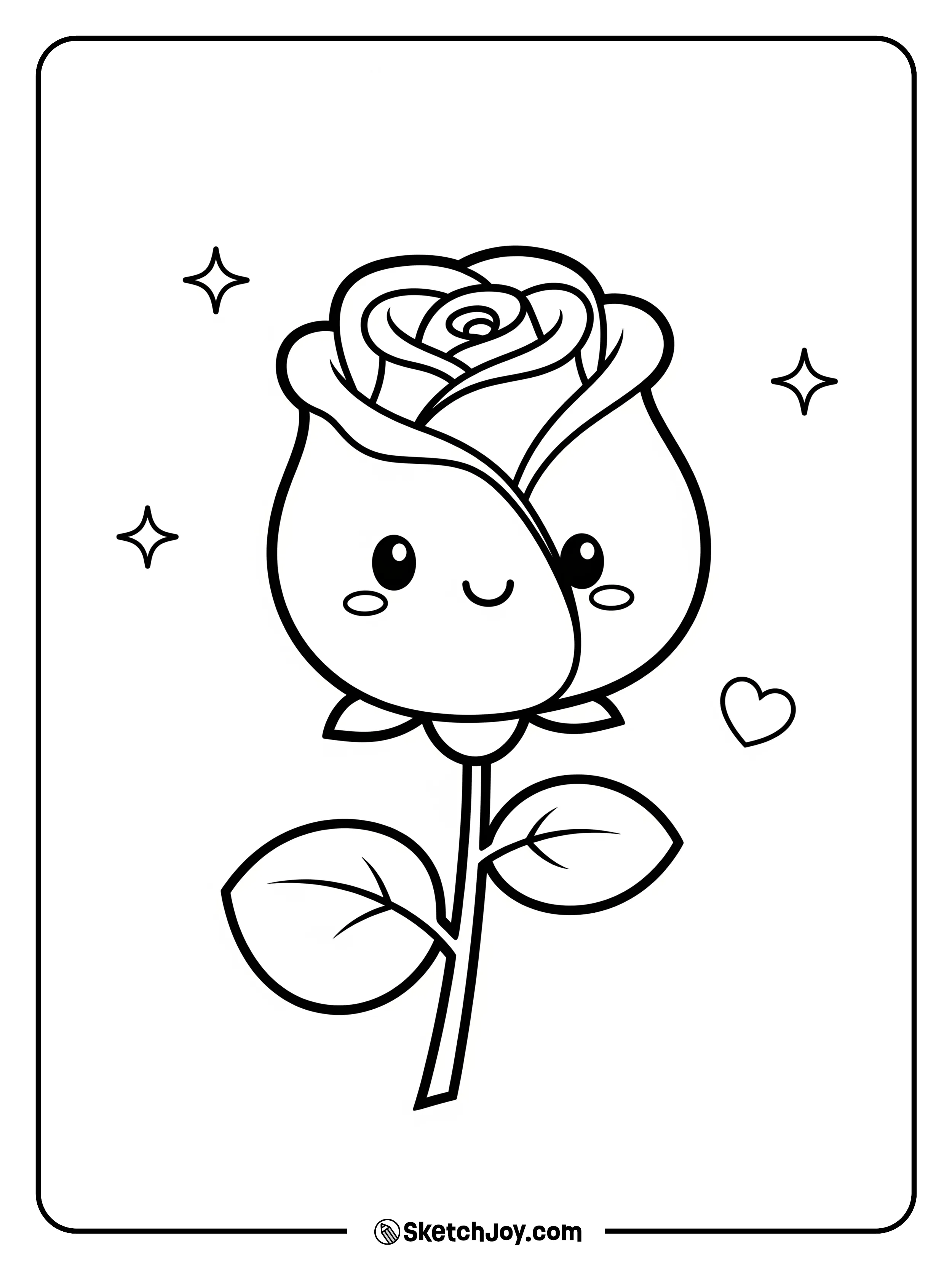 A cute rose with a tiny face and sparkles.
