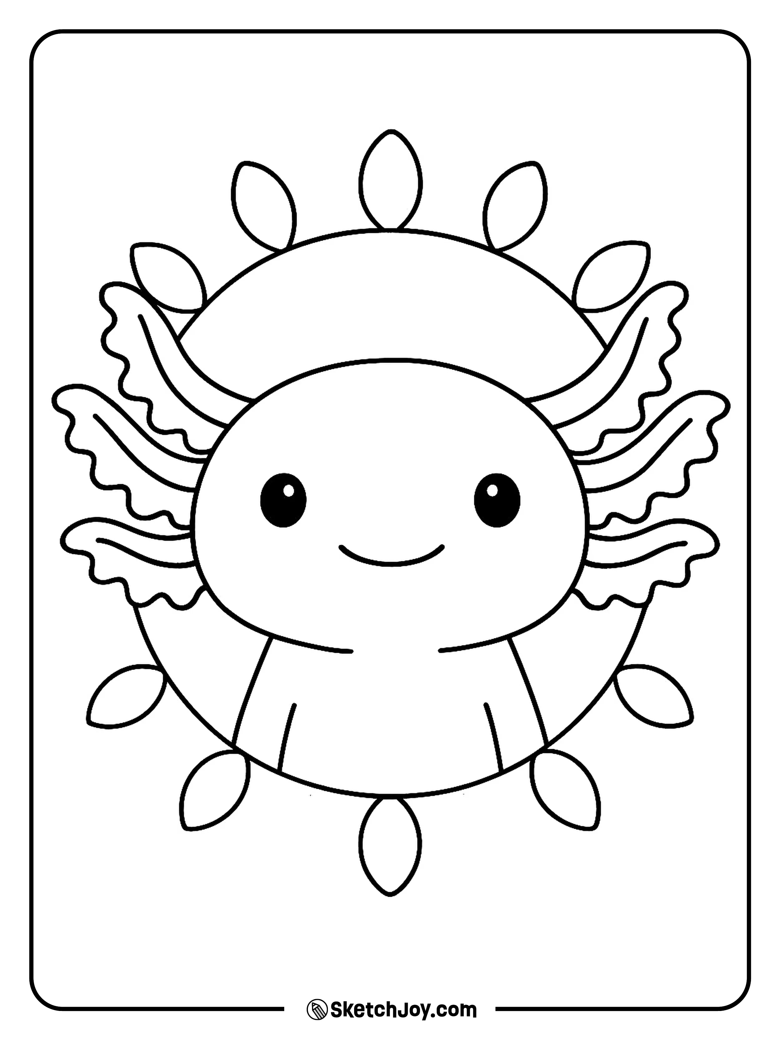 A centered axolotl head with a thin ring of shapes.