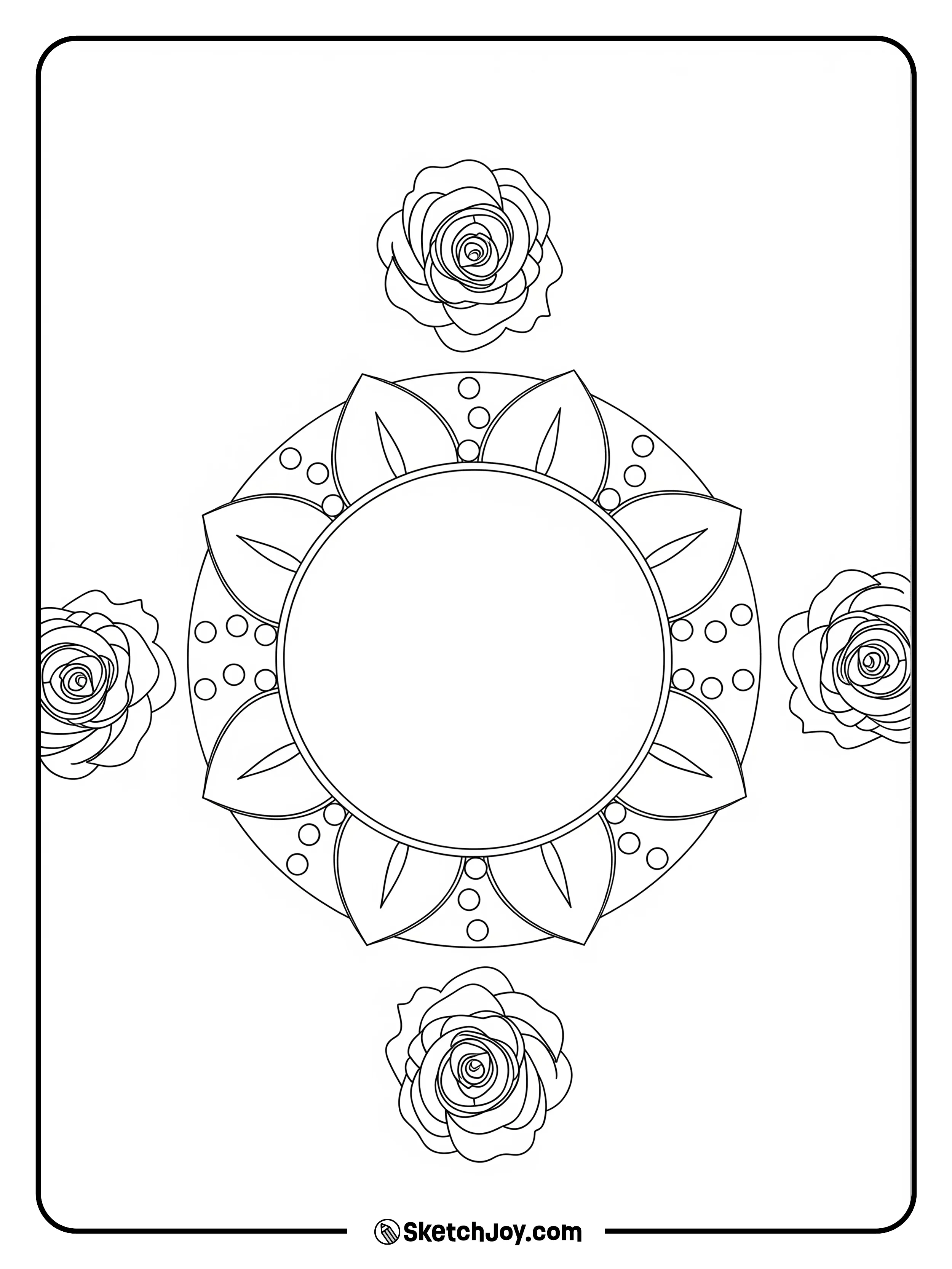 A round pattern holds four small rose heads.