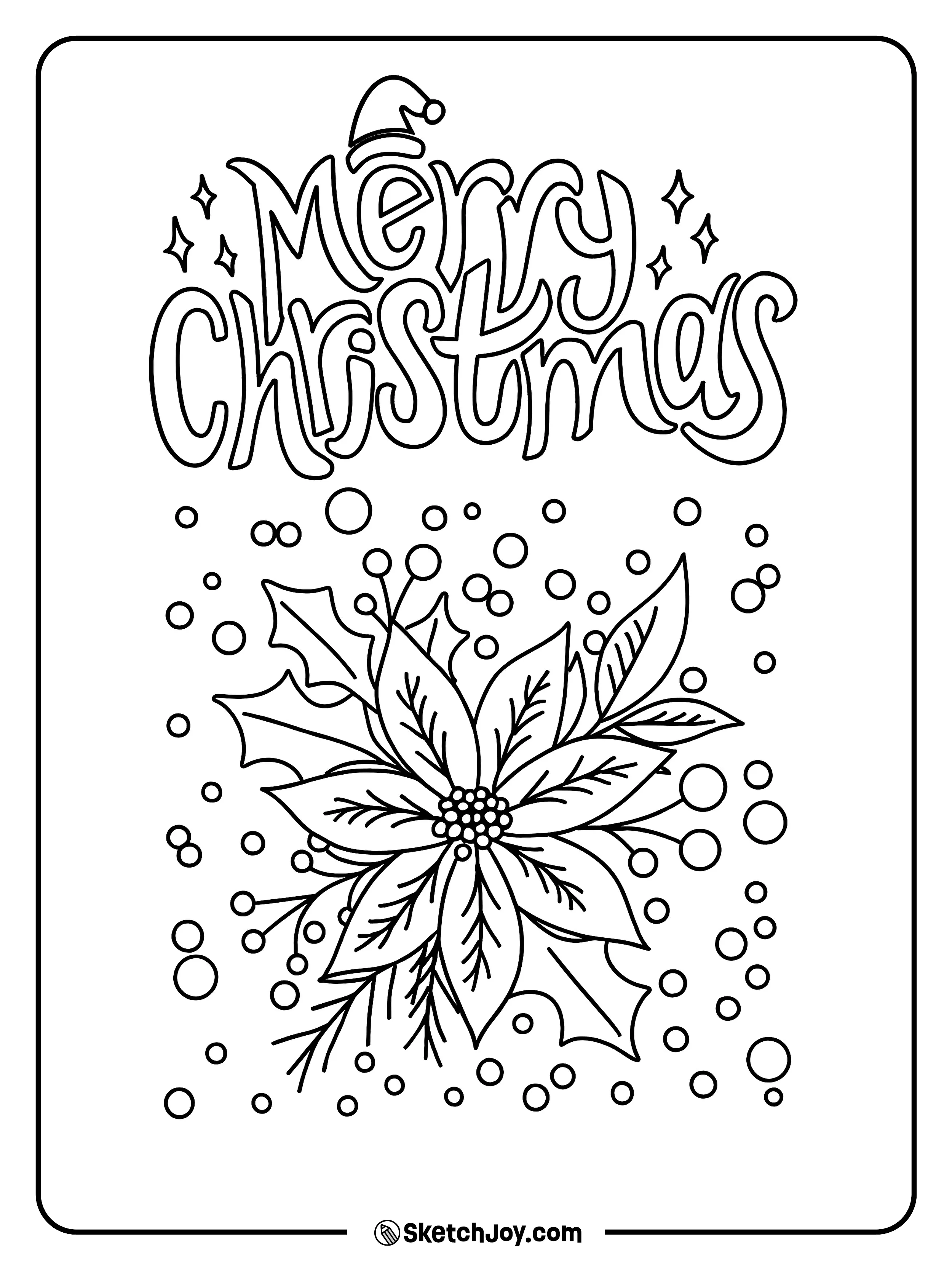 “Merry Christmas” sits above a big poinsettia bloom.