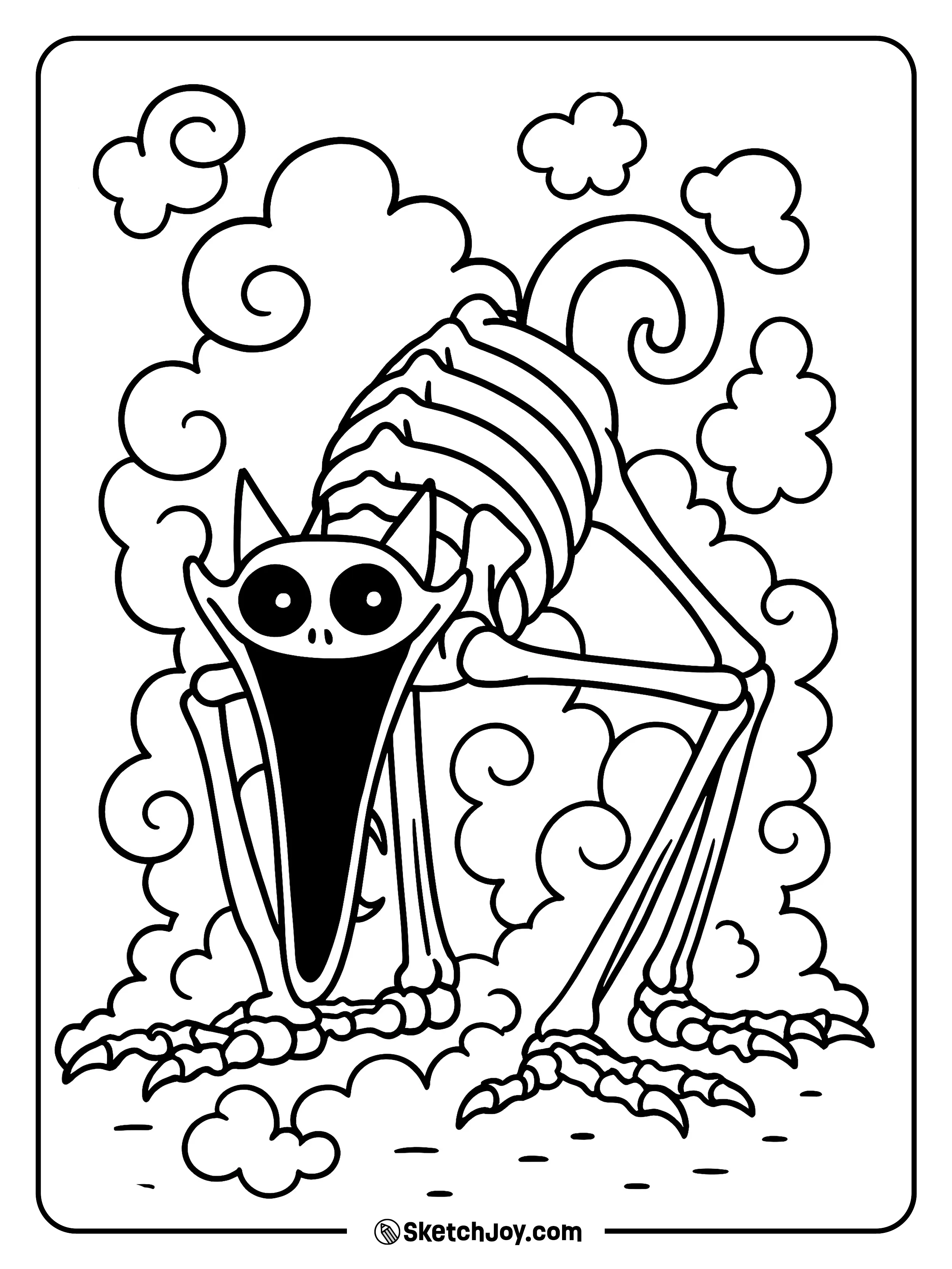 Nightmare CatNap stands in a thin bone like form with long claws as smoke curls around him.