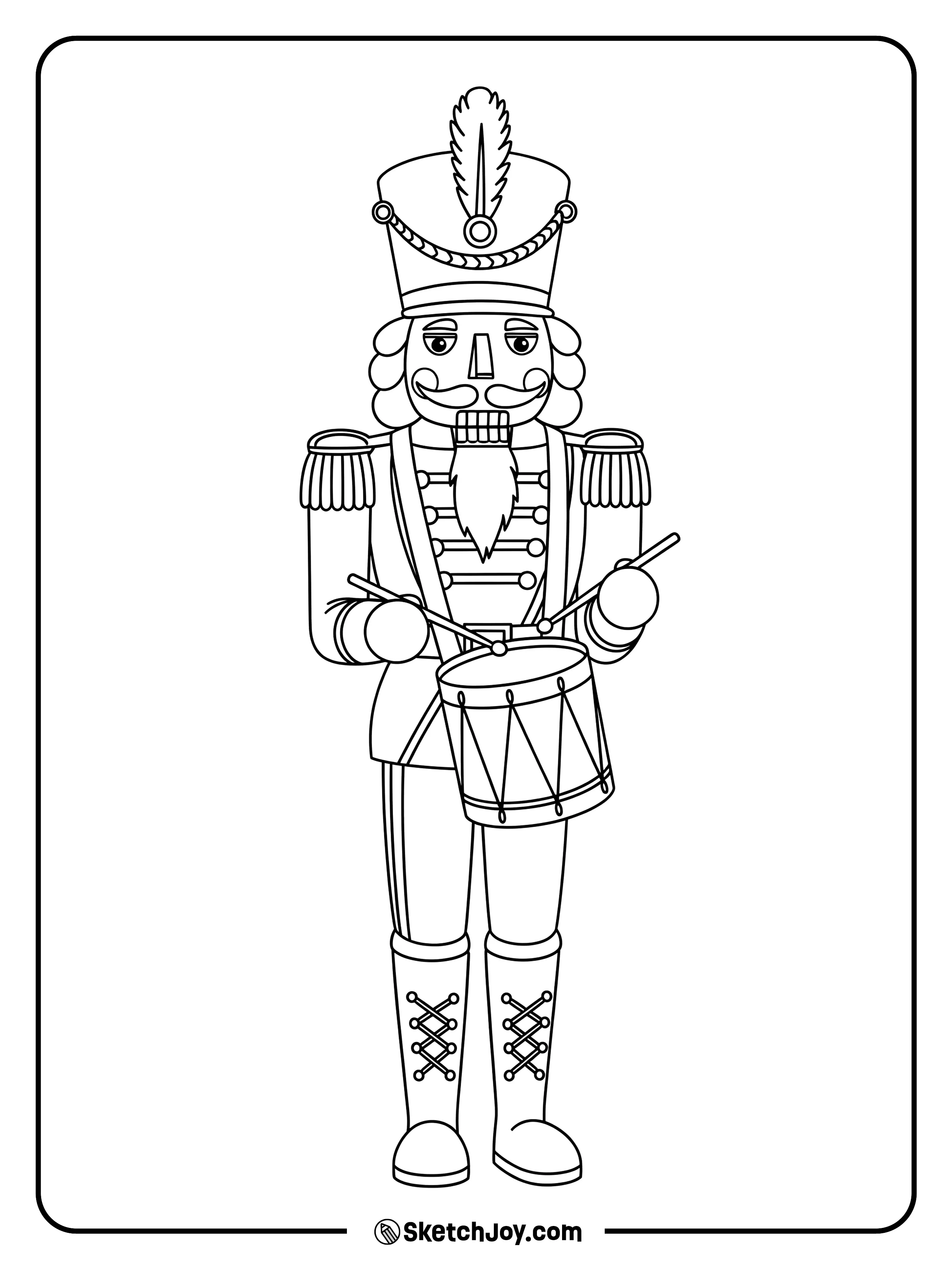 A toy soldier stands straight with a drum.