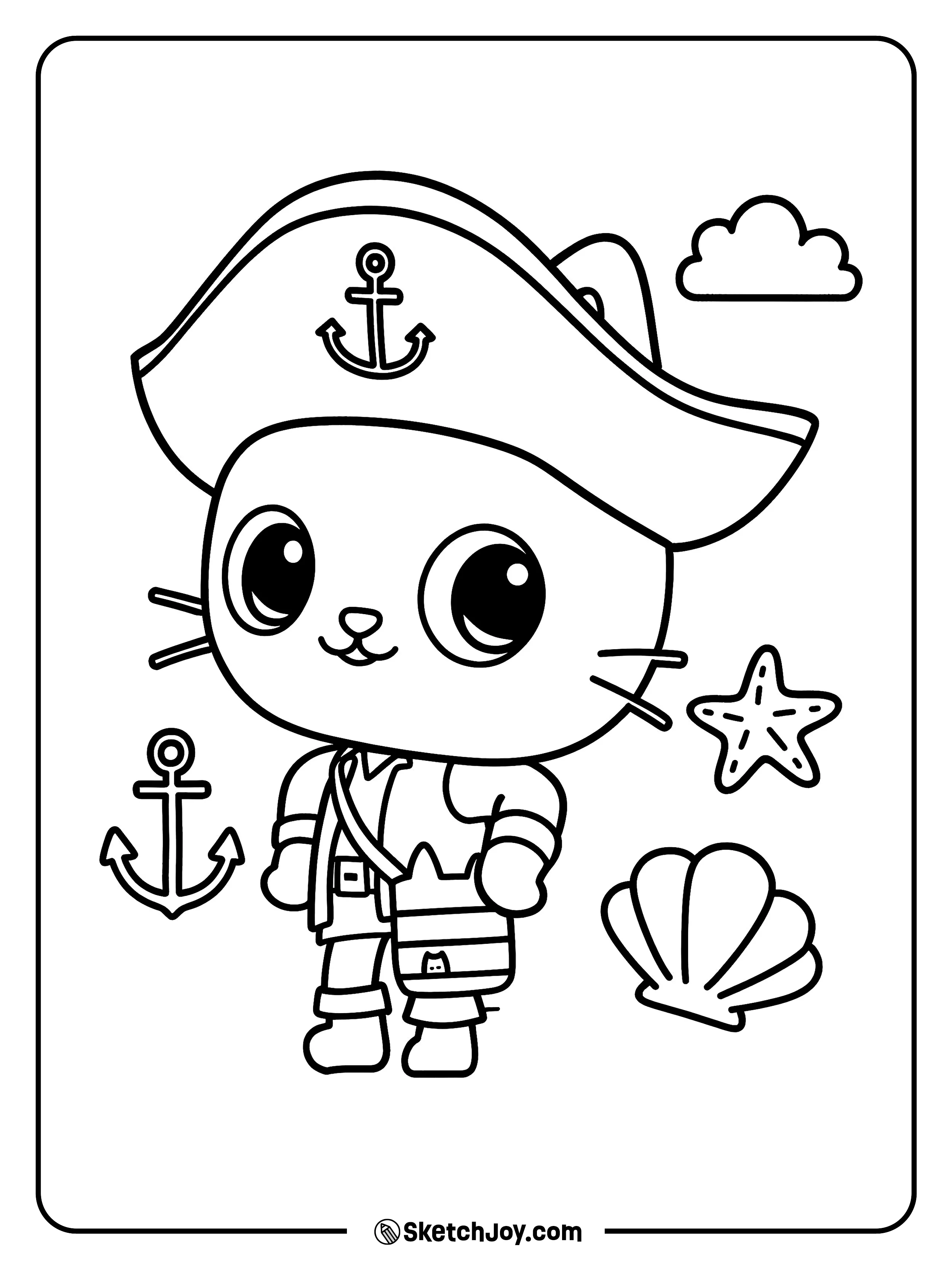 Pandy Paws dresses as a pirate with a big anchor hat and a proud grin.