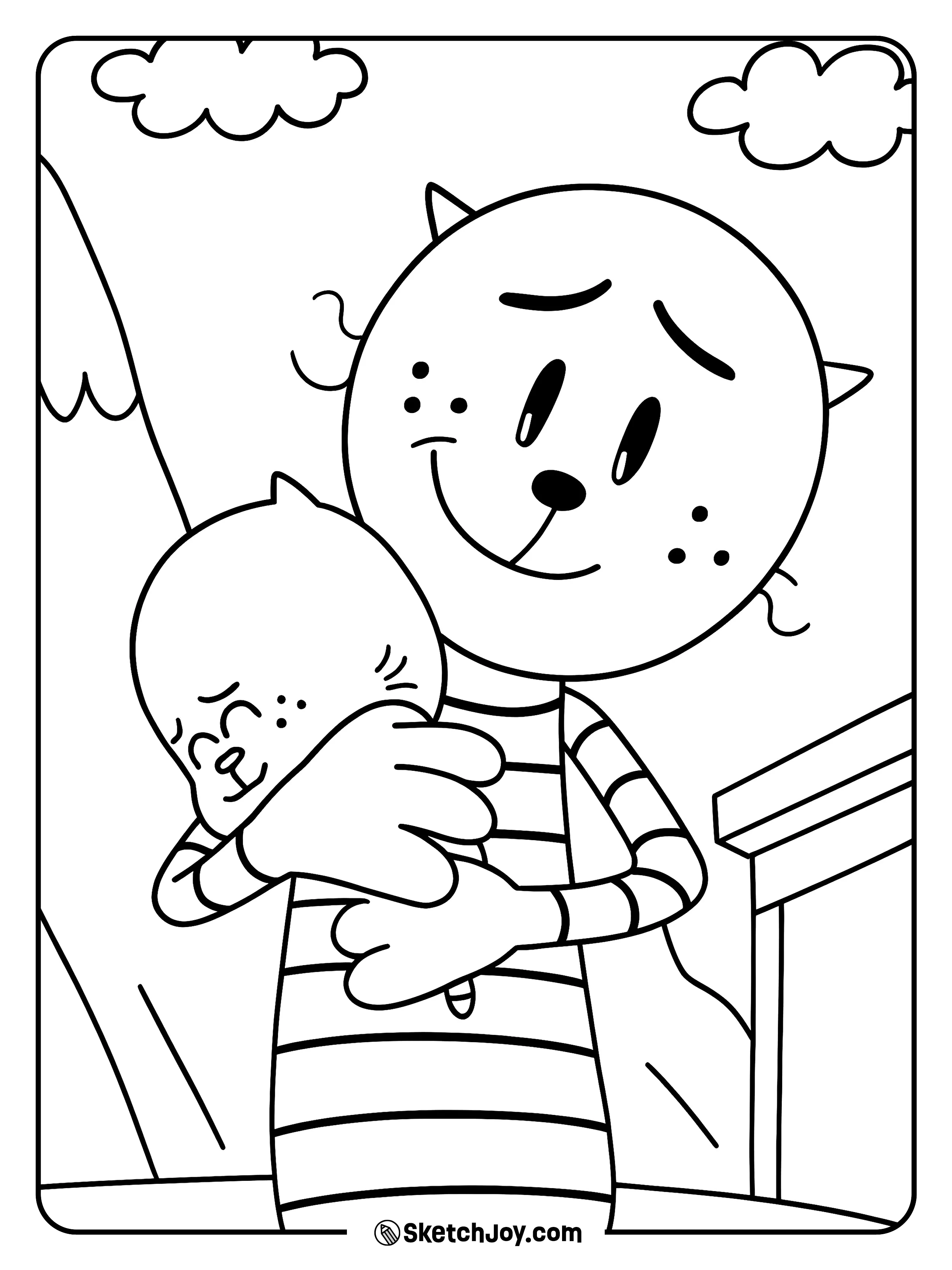 Petey the Cat holds Li’l Petey close with a soft smile