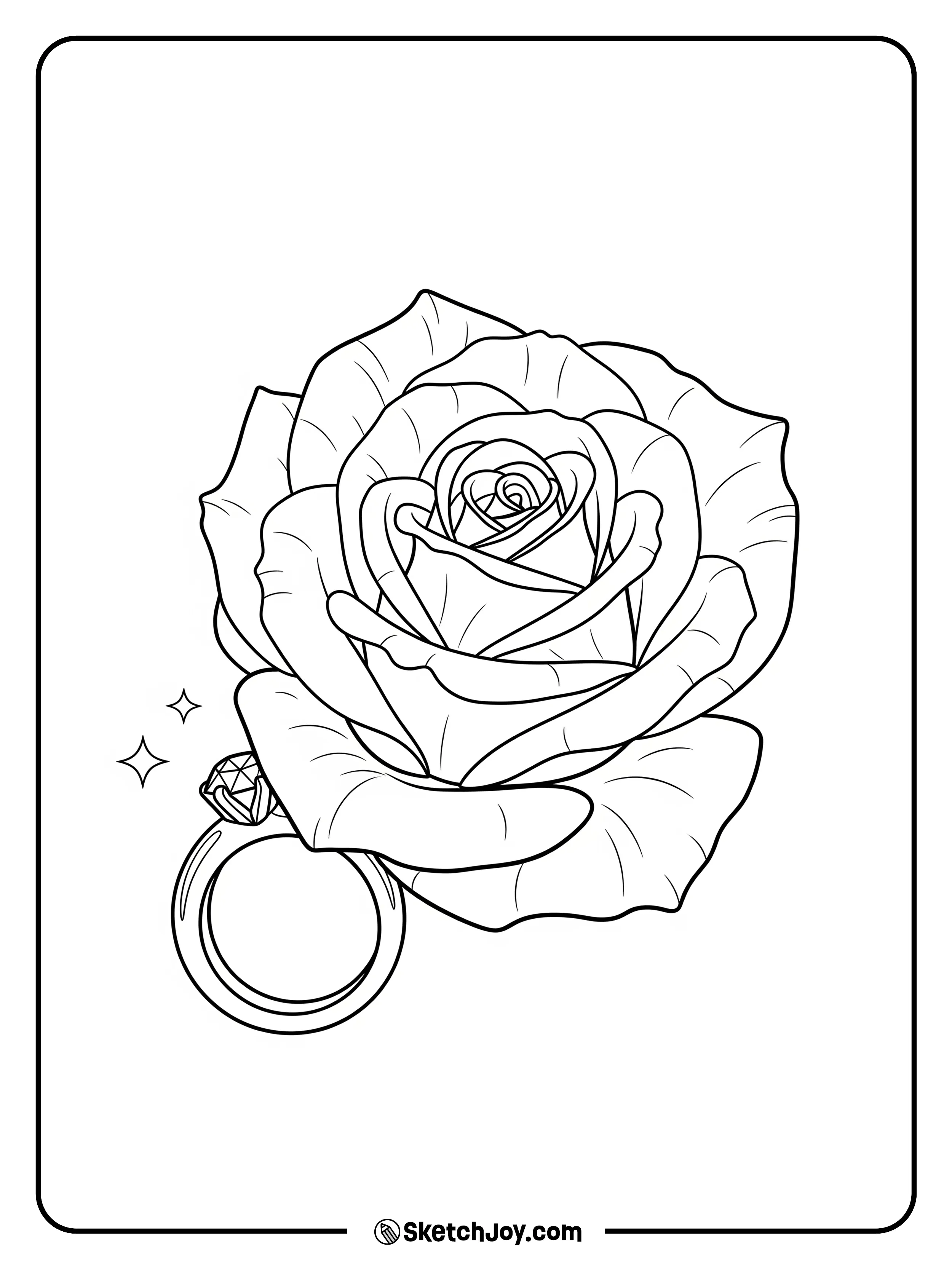 A ring rests near a soft bloom.