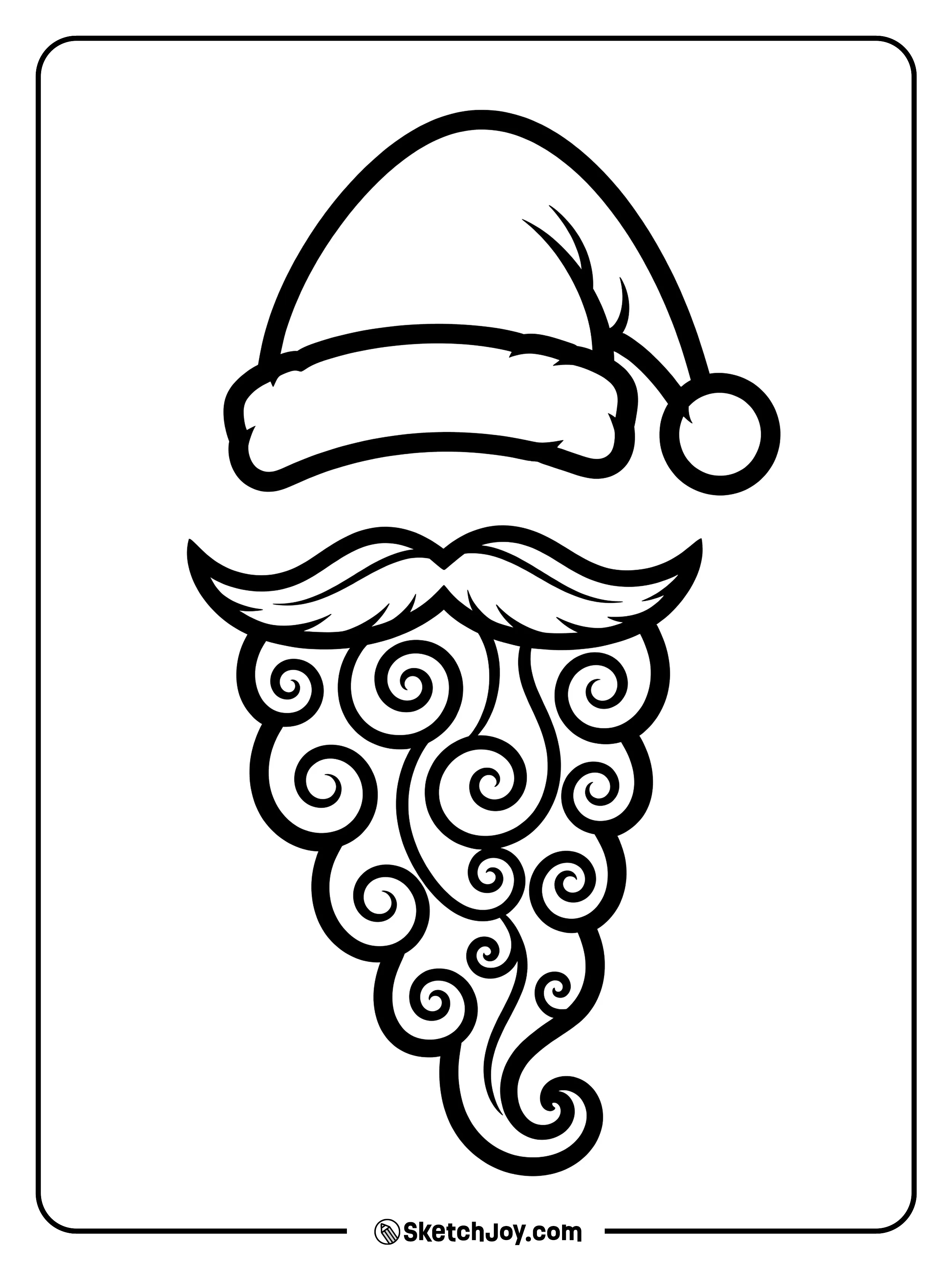A fluffy hat sits above a curly beard.