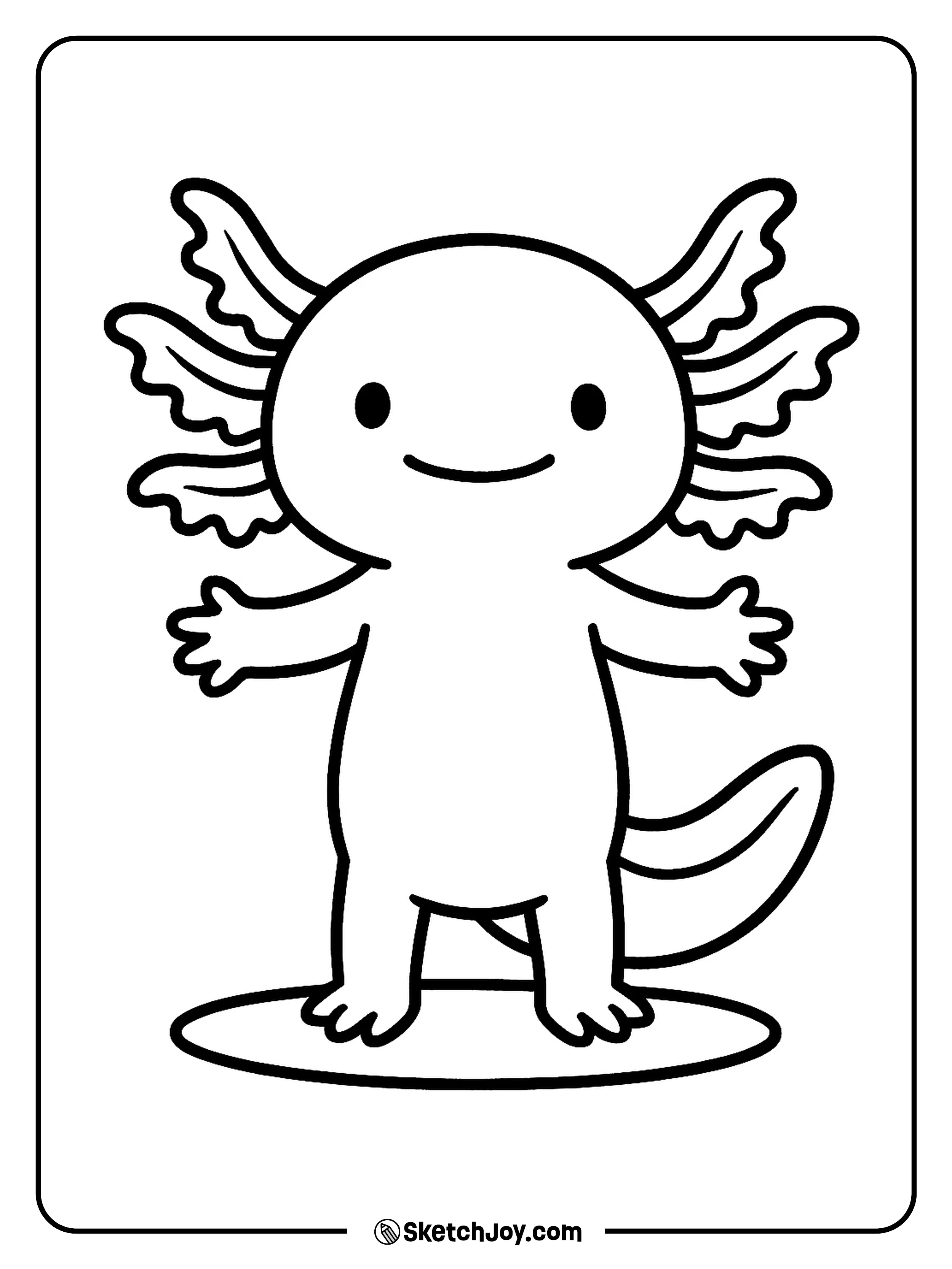 A clean front view axolotl with open arms and big frills.