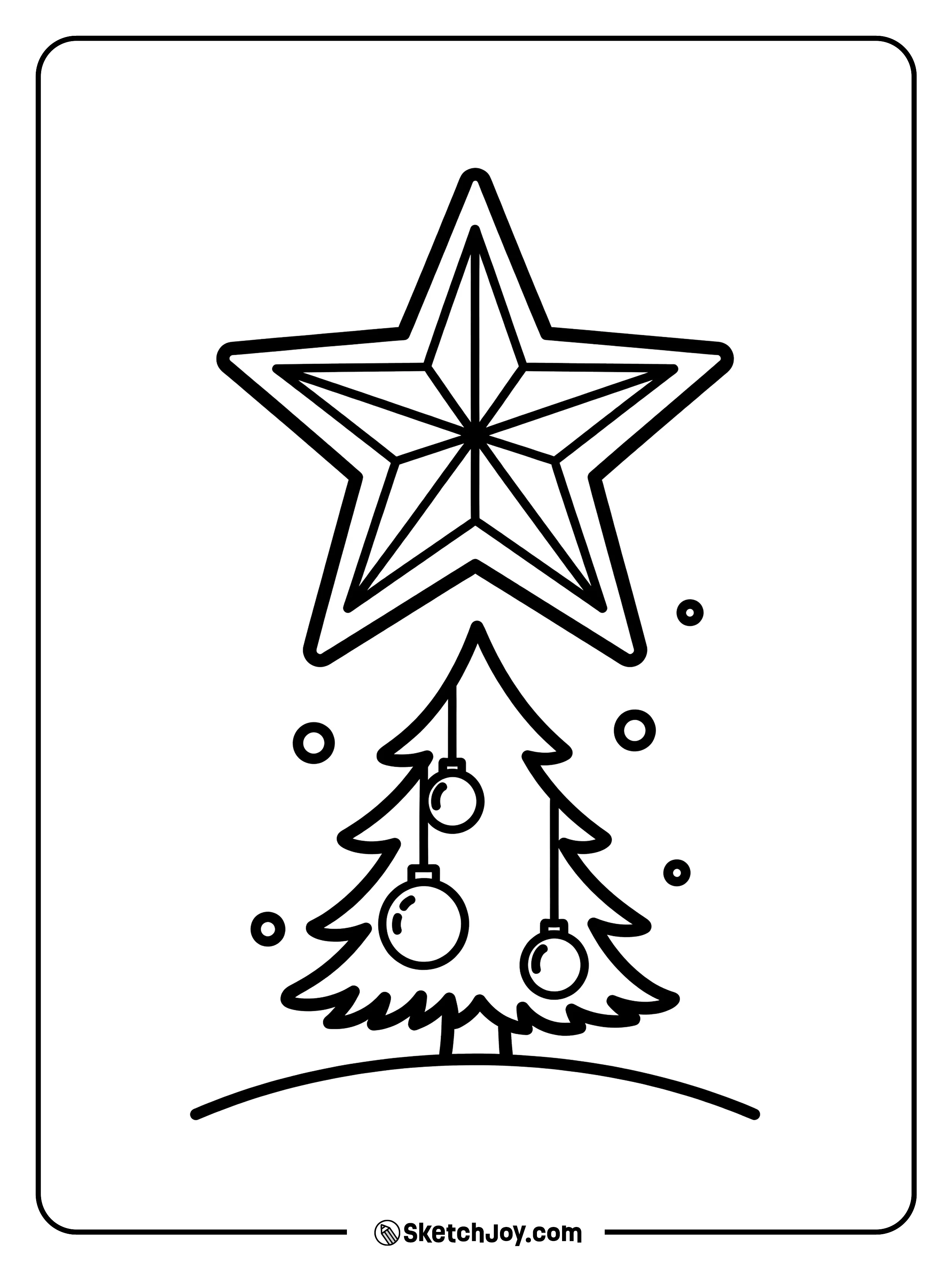 A big star shines over a small pine.