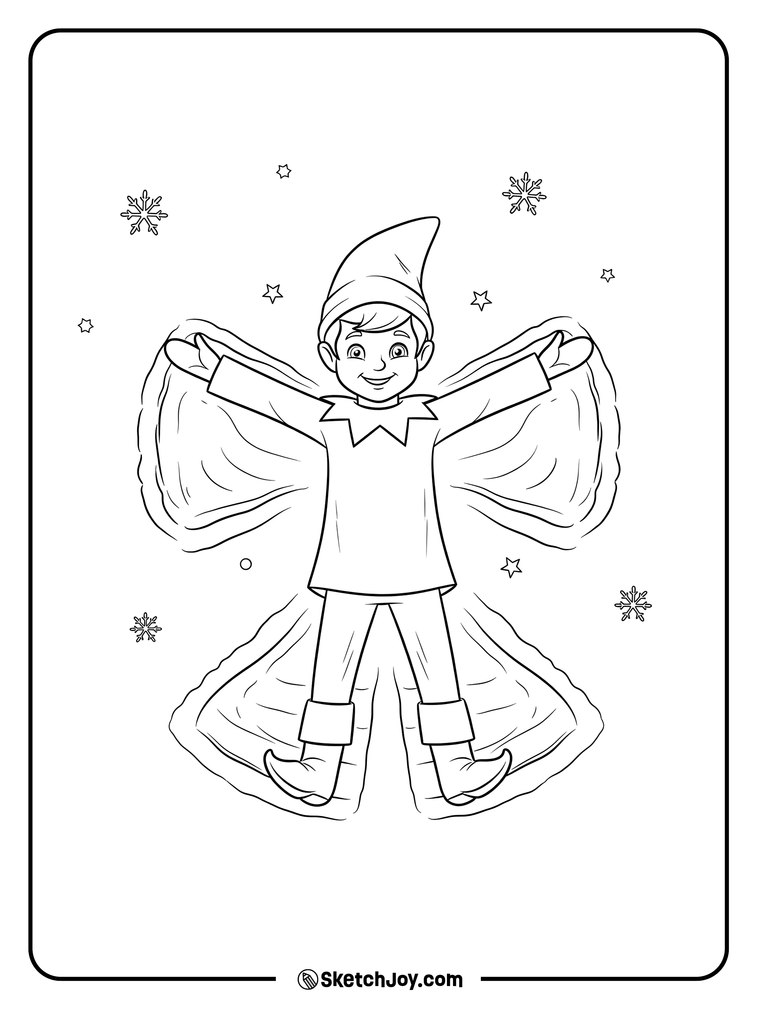The elf lies flat making an angel shape.