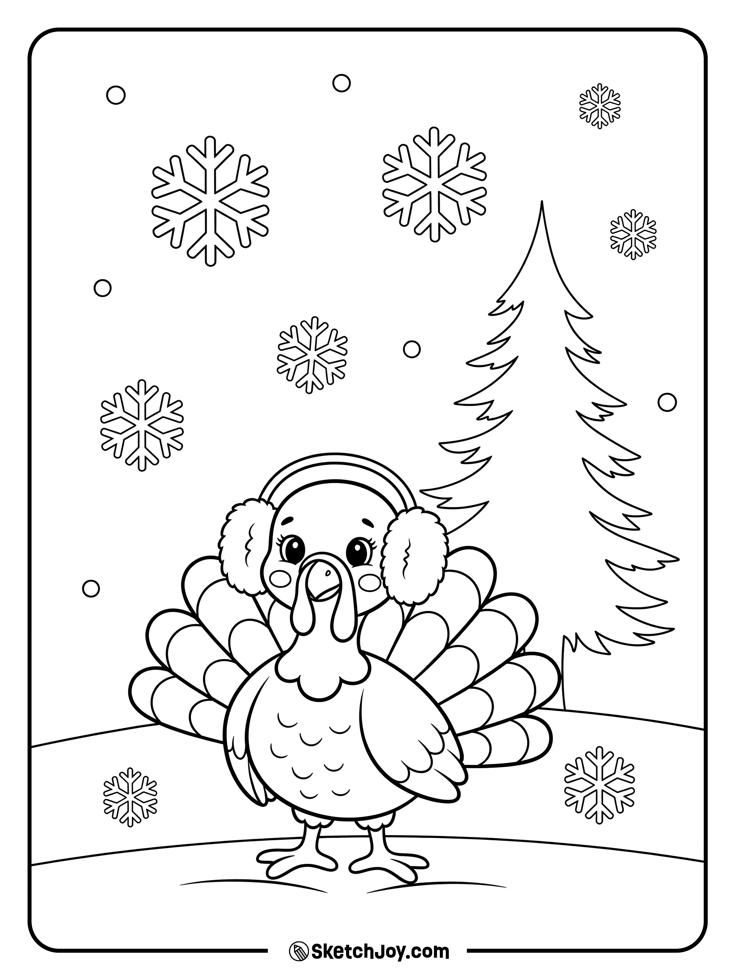 A bundled turkey walks through light snow.