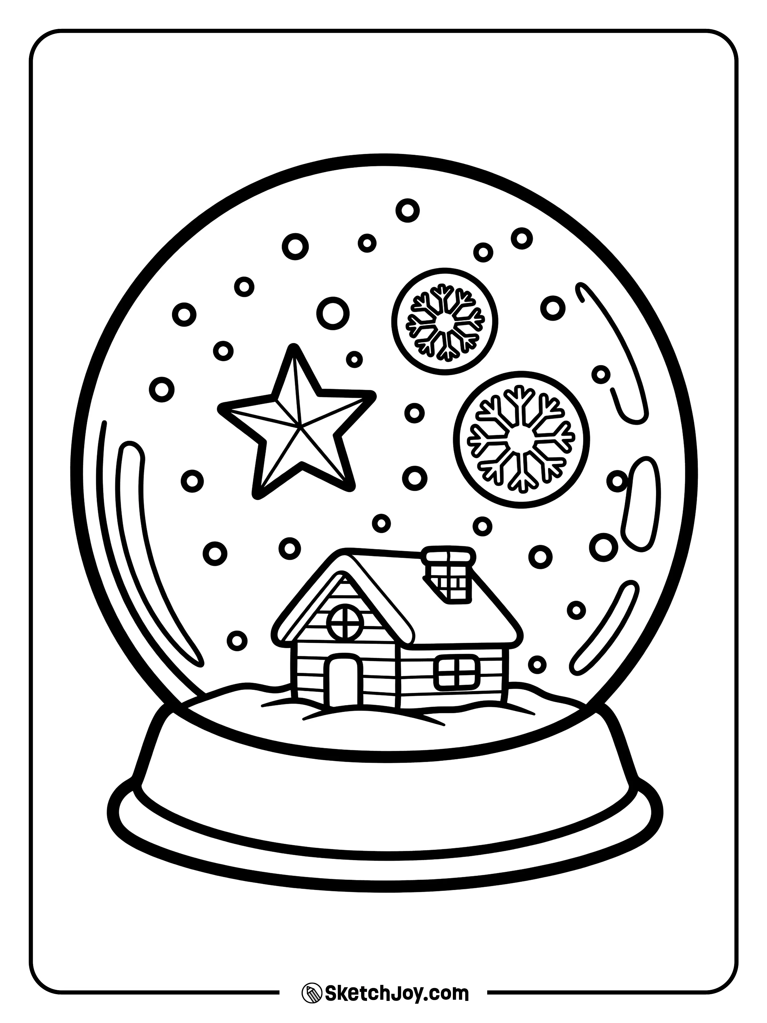 A globe shows a tiny house and a star.