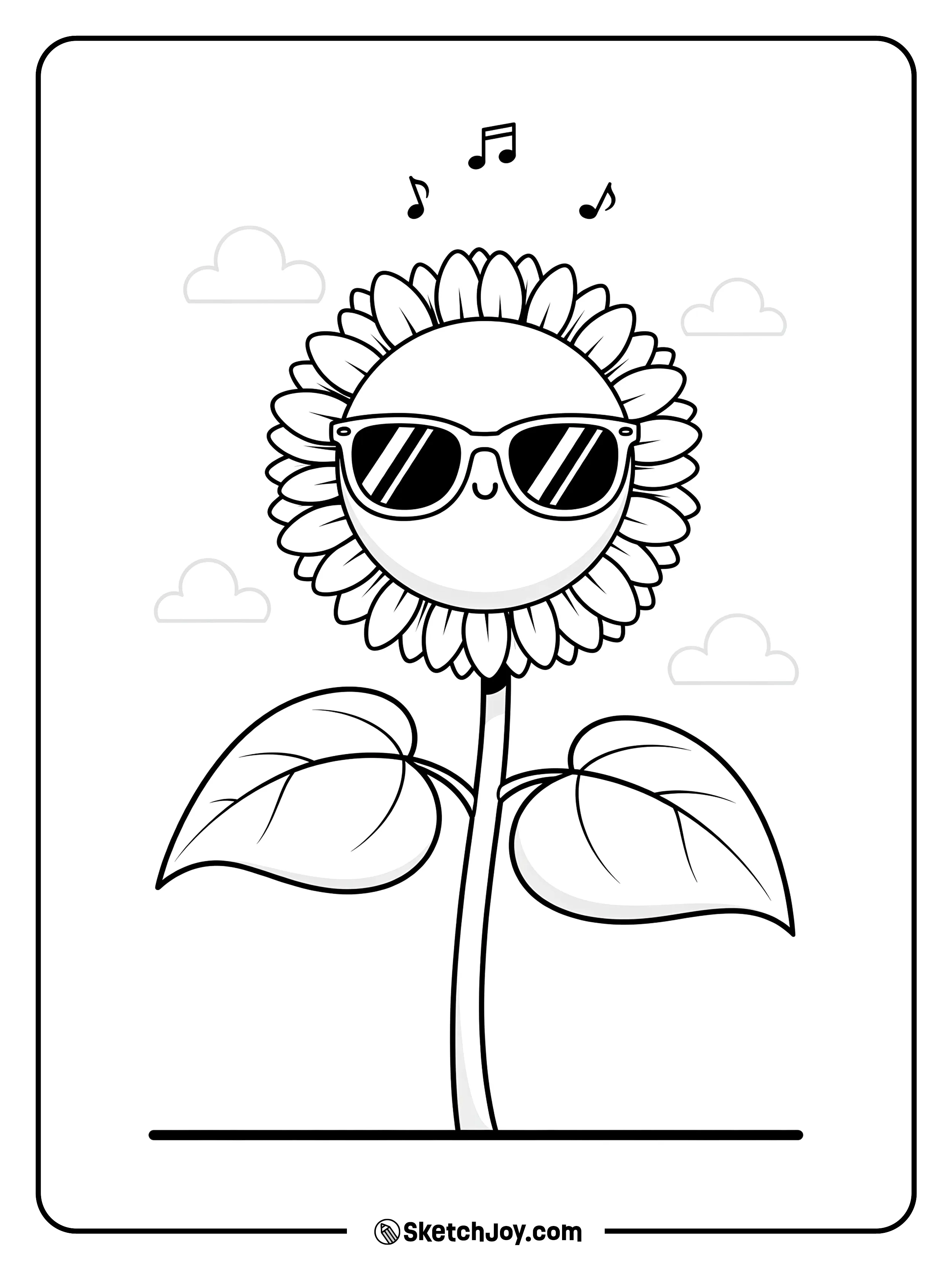 A playful sunflower wears big sunglasses.