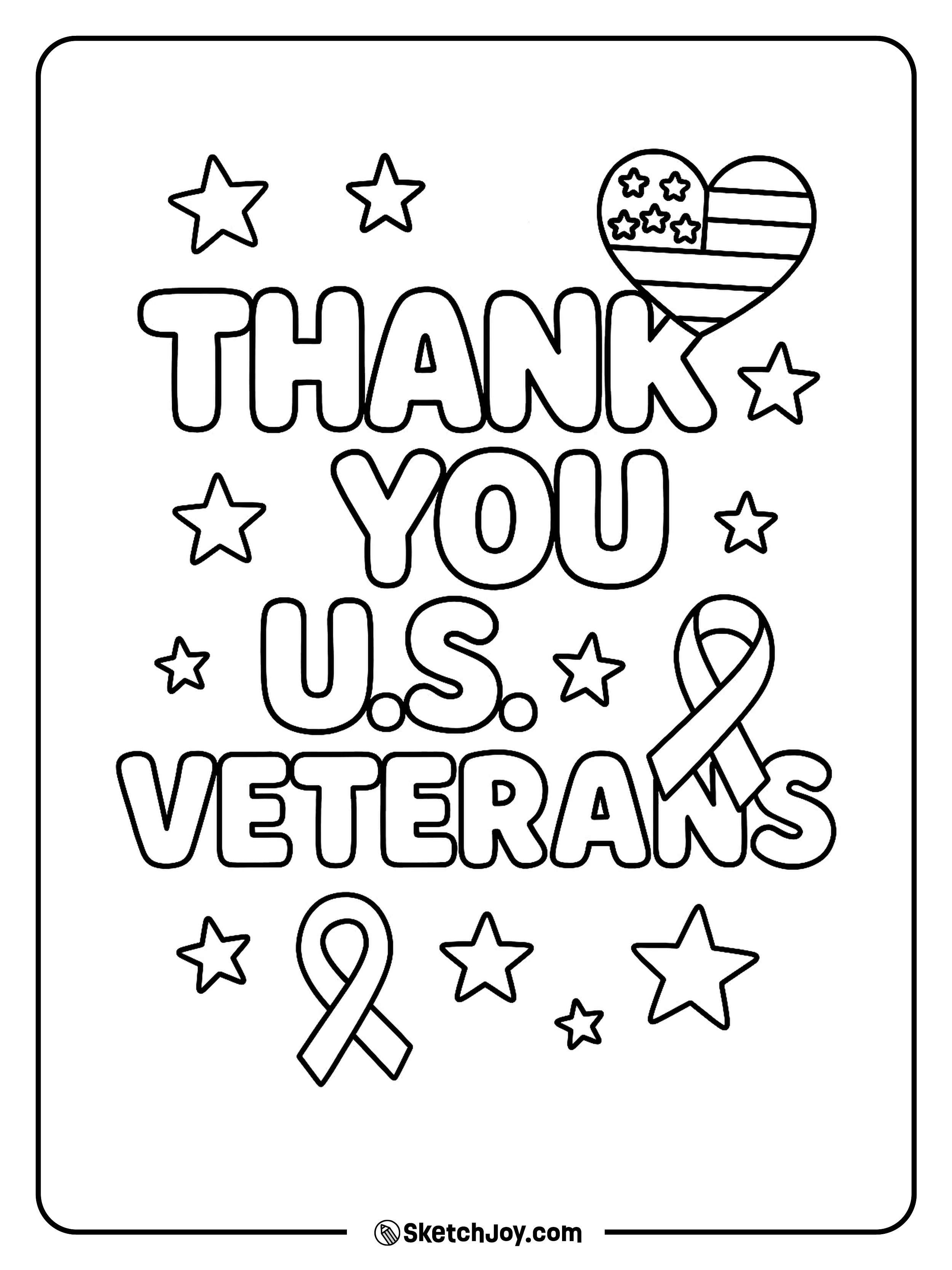 Big bubble words with small patriotic icons.