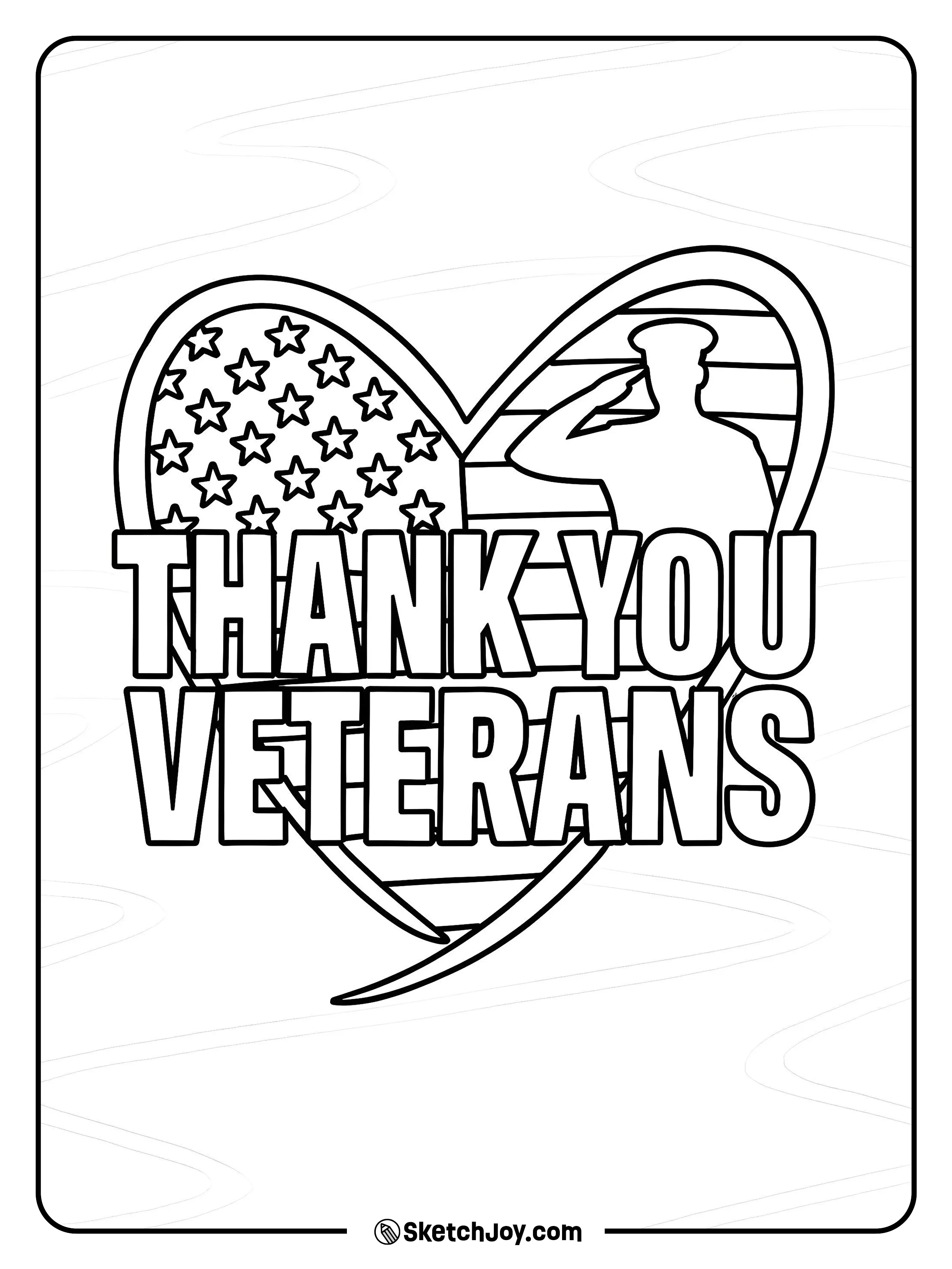 A heart with the U.S. flag and a salute shape inside.