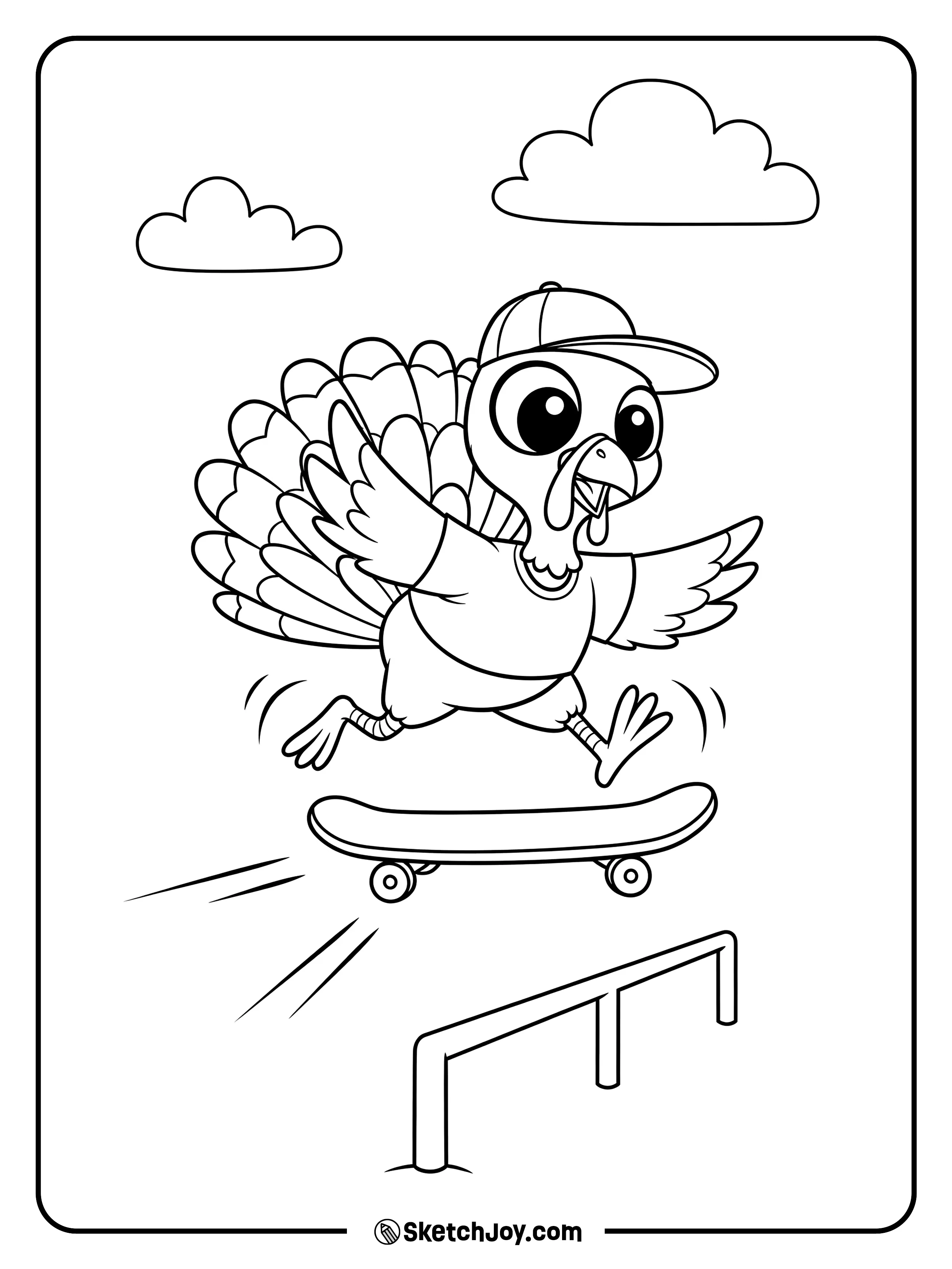 A cool turkey does a small jump on a board.