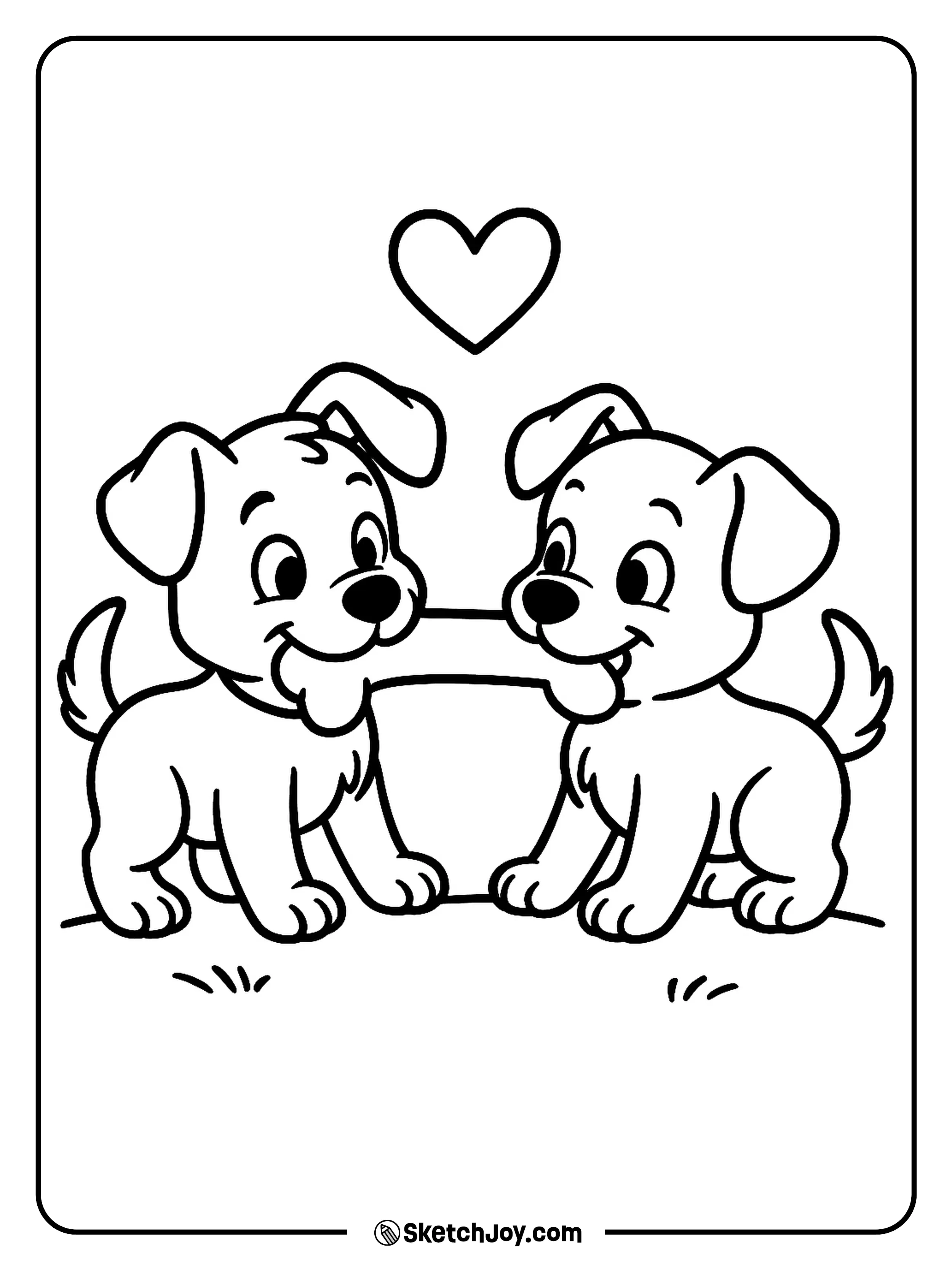 Two playful puppies tug on the same big bone.