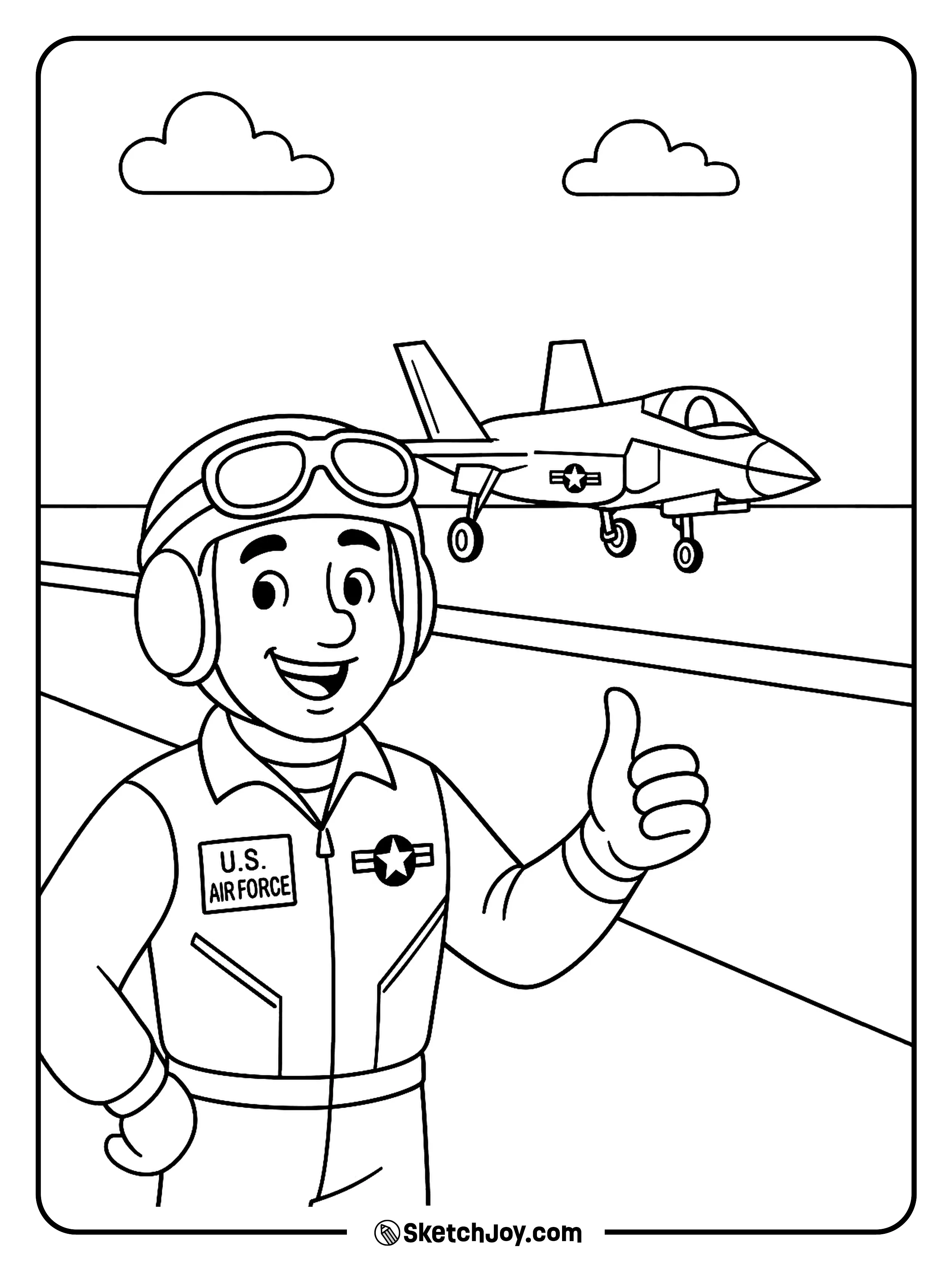 A U.S. pilot gives a thumbs-up near a plane.