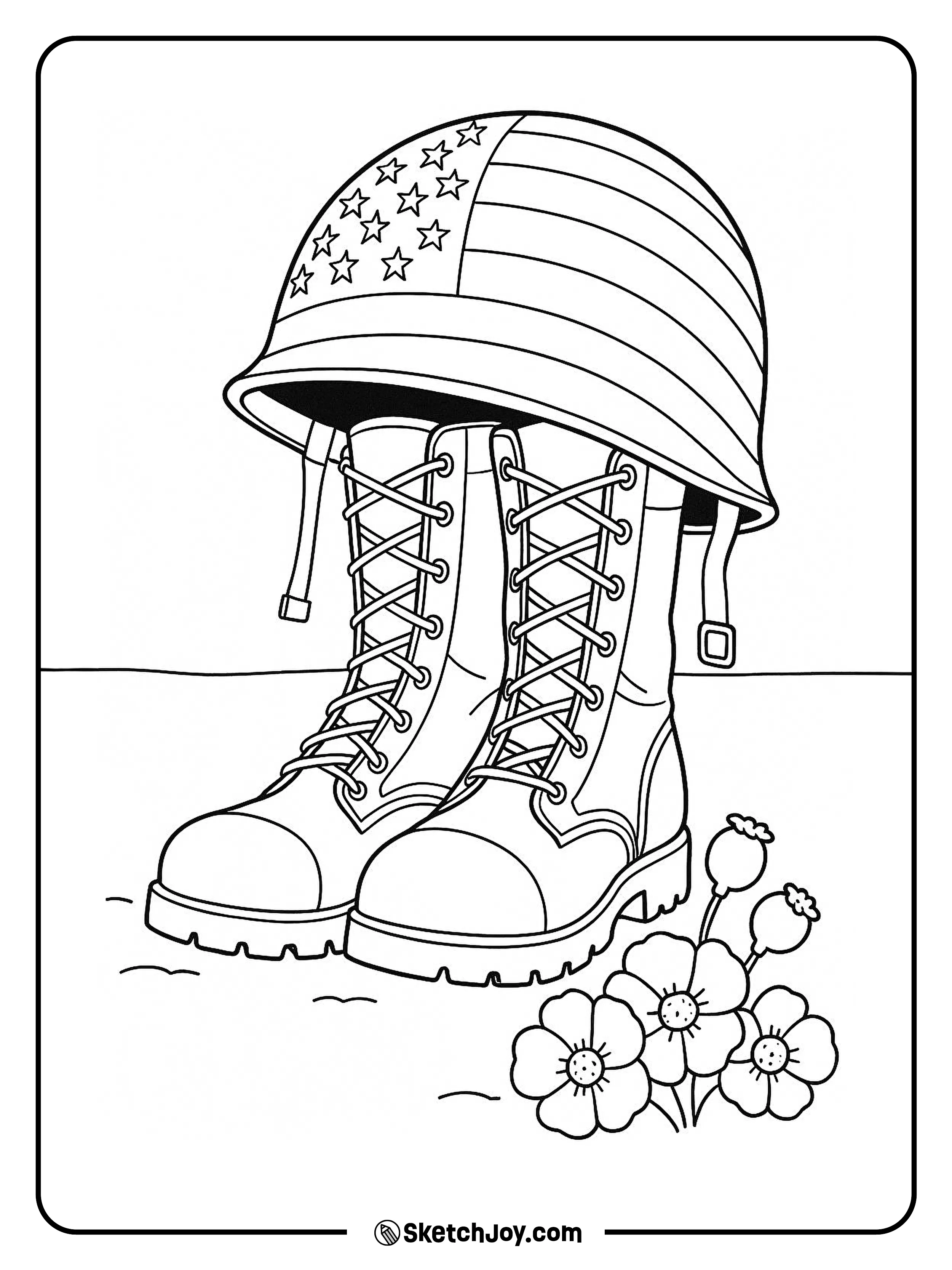 Boots and a helmet rest together as a tribute.