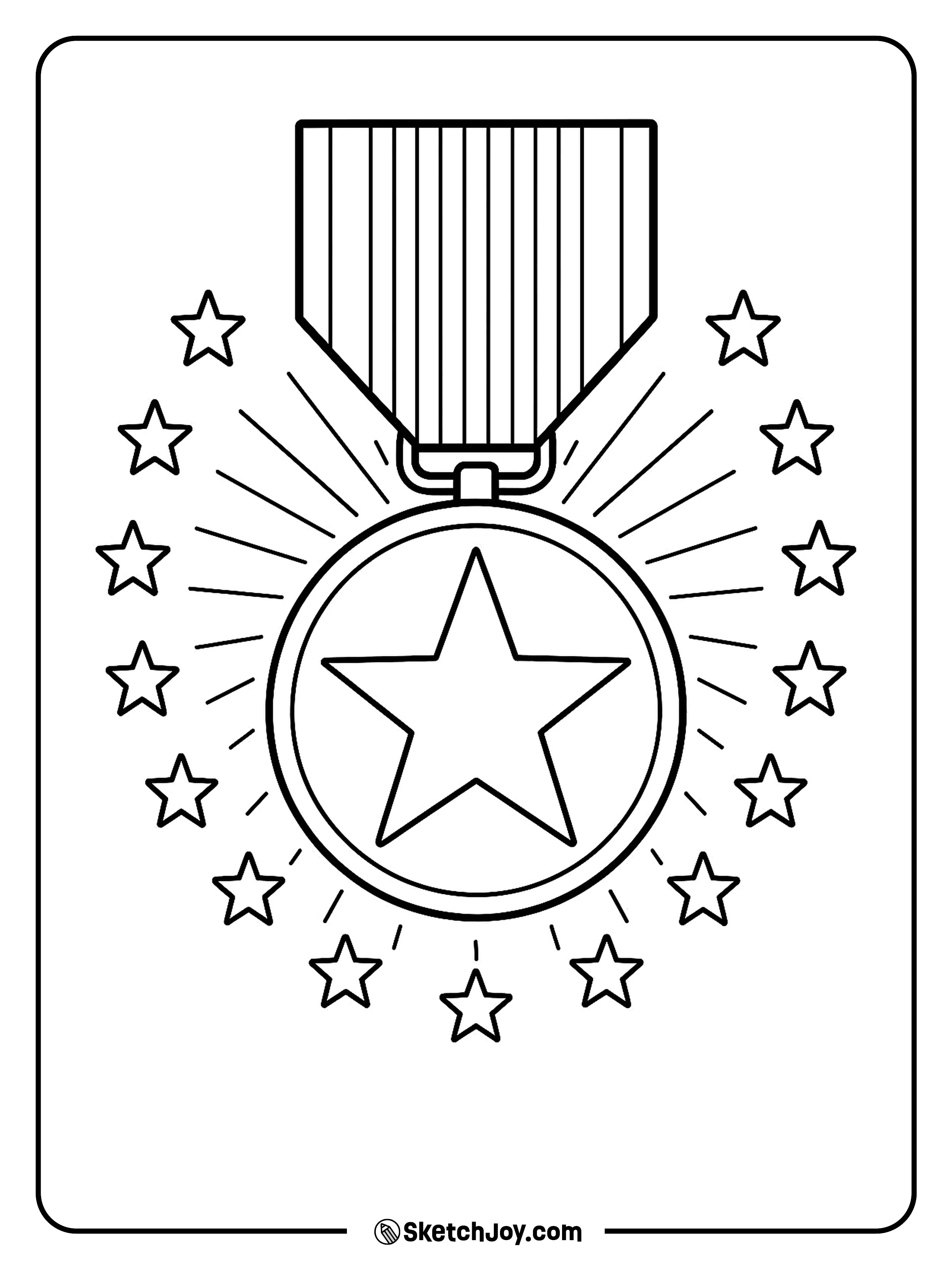 A single U.S. service medal hangs with stars.