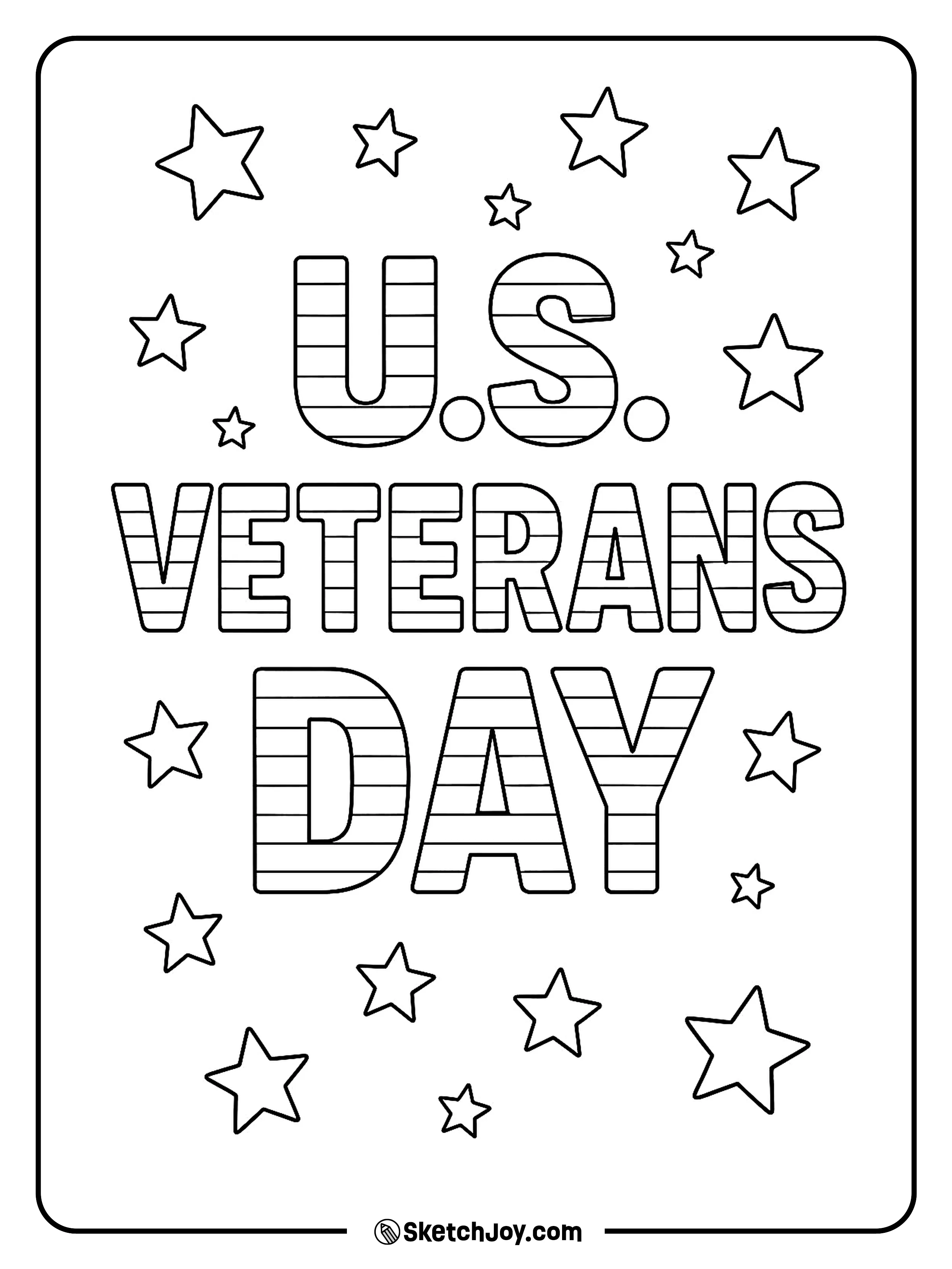 Bold words fill the page with star trim.