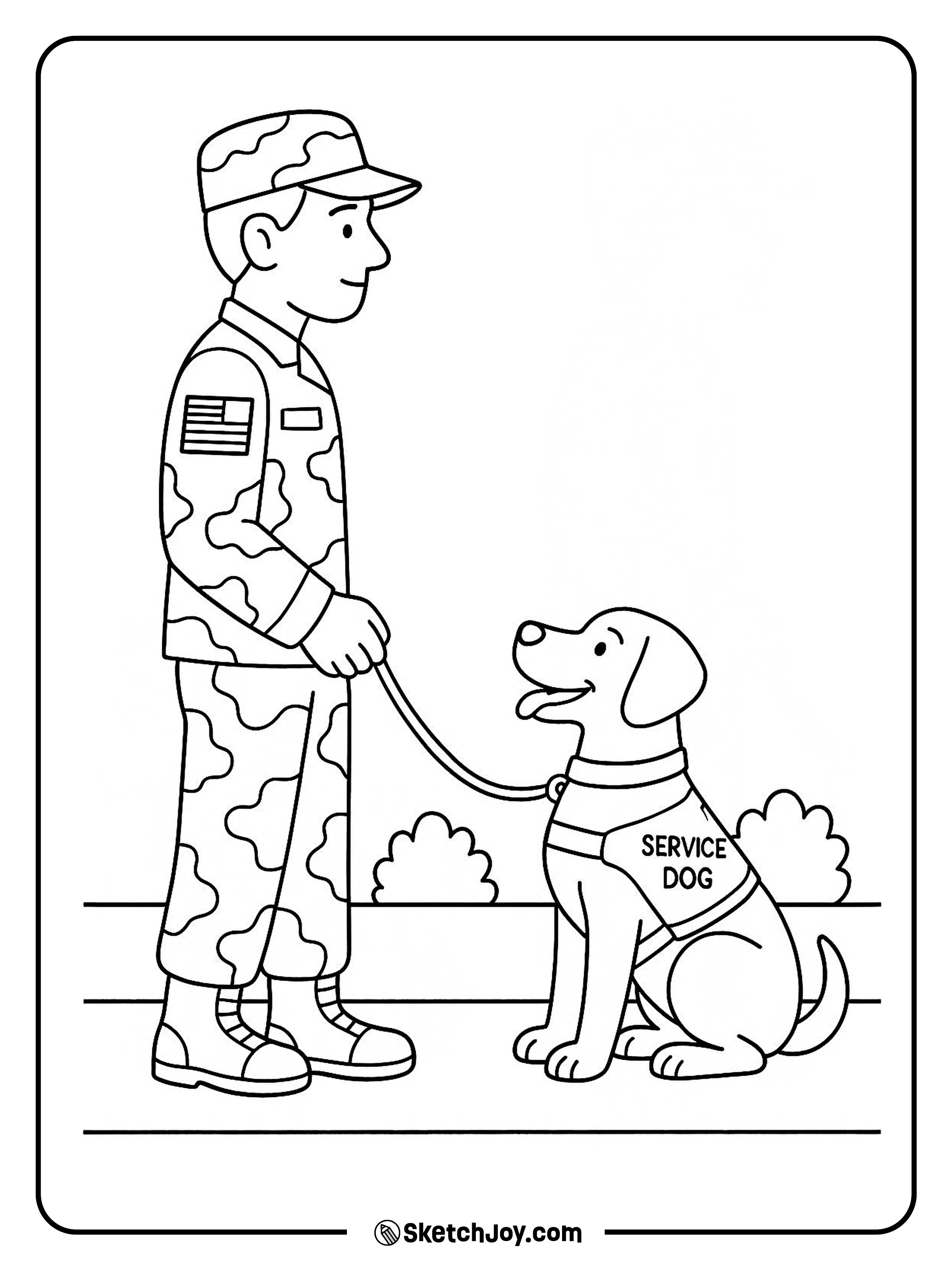 A U.S. veteran walks with a calm service dog.