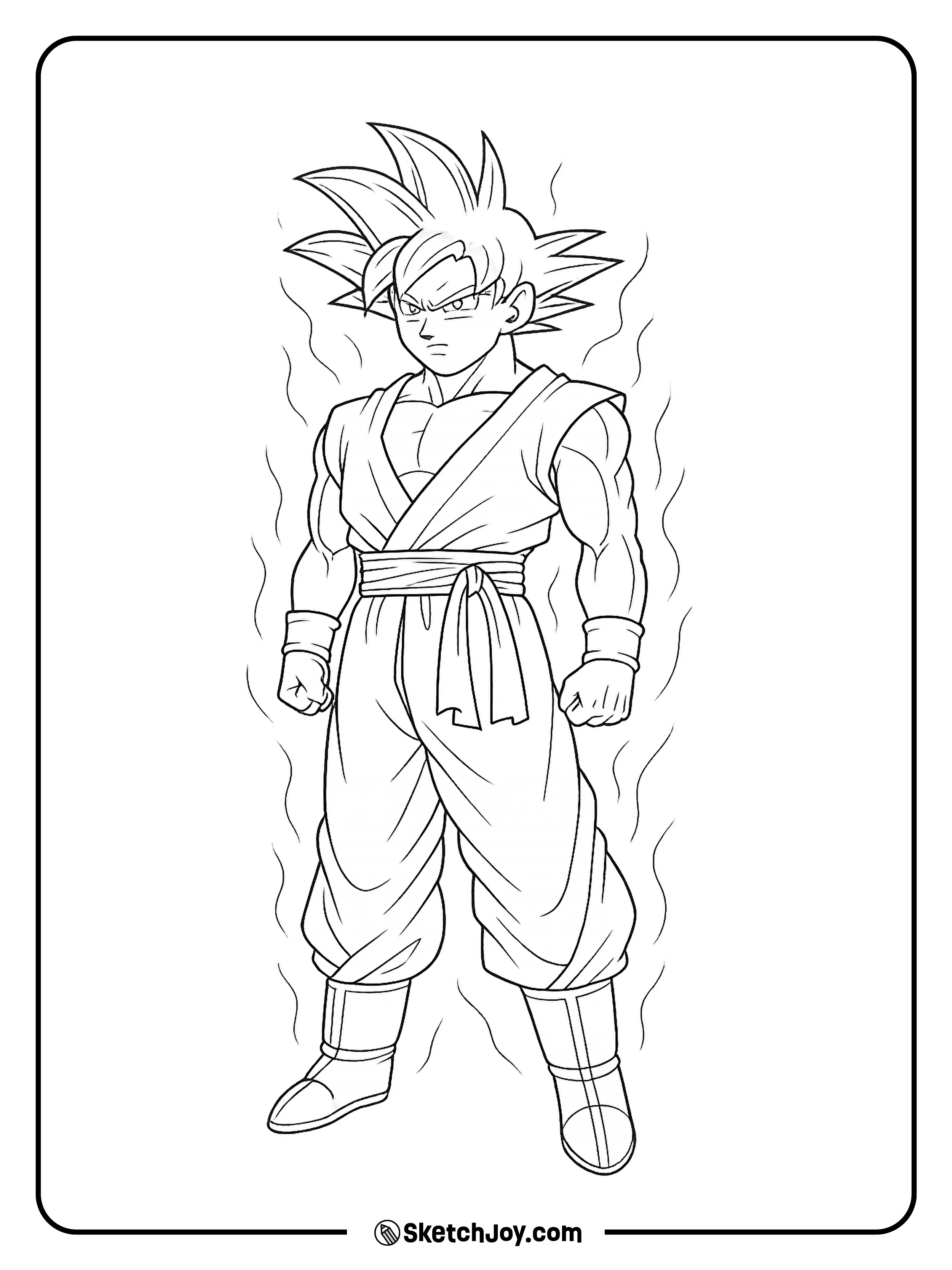 Ultra Instinct Goku stands calm with silver eyes and steady breath.