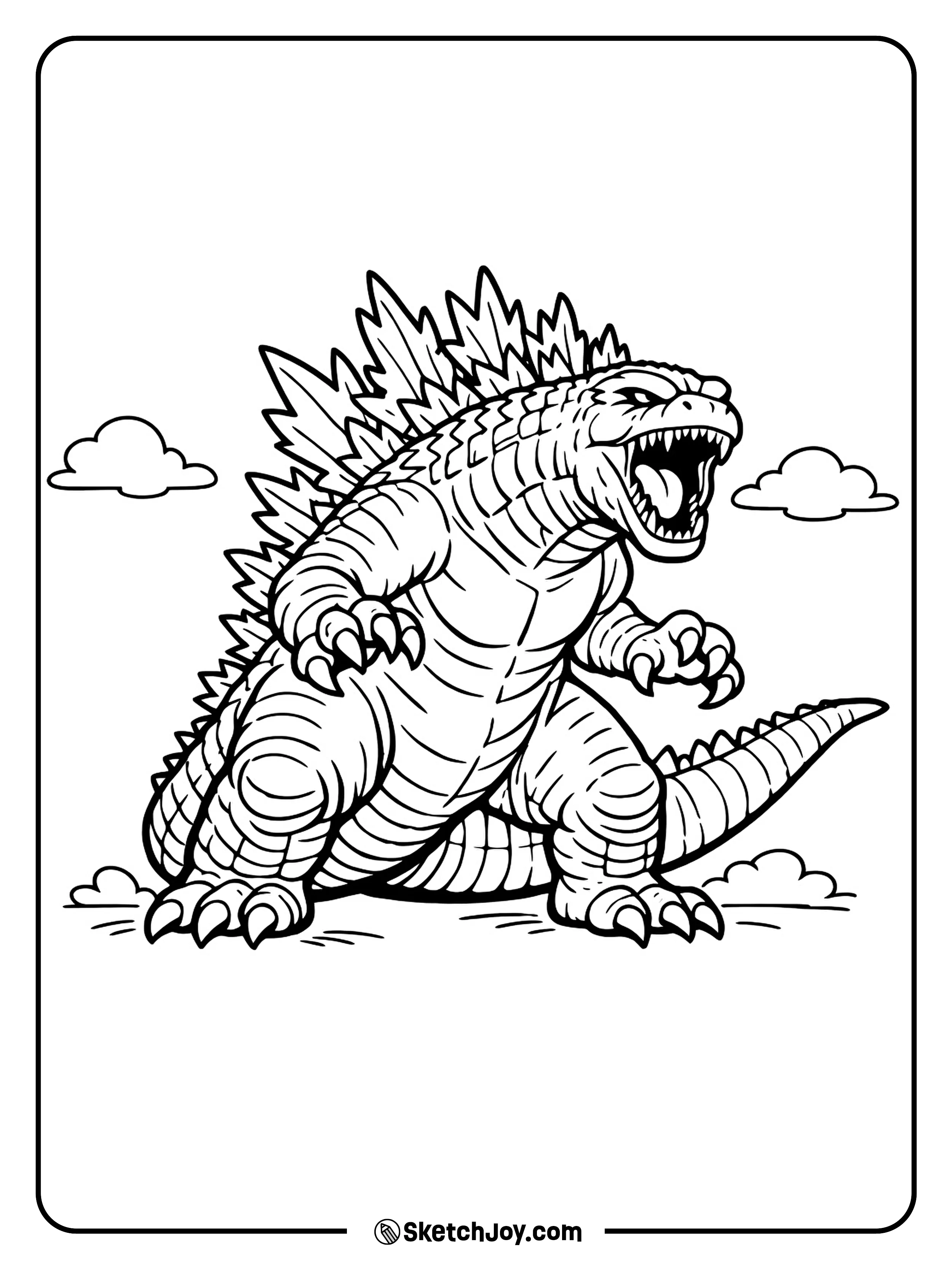 Godzilla leans forward as he prepares to fire atomic breath.