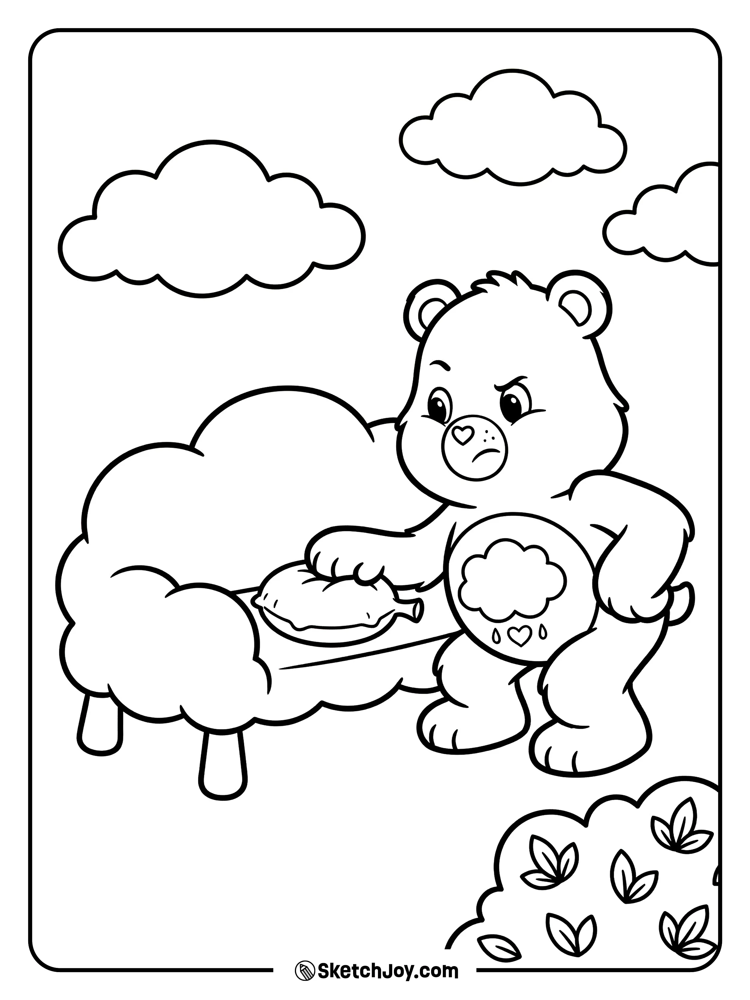 Bluster sets a whoopee cushion near a cloud bench.