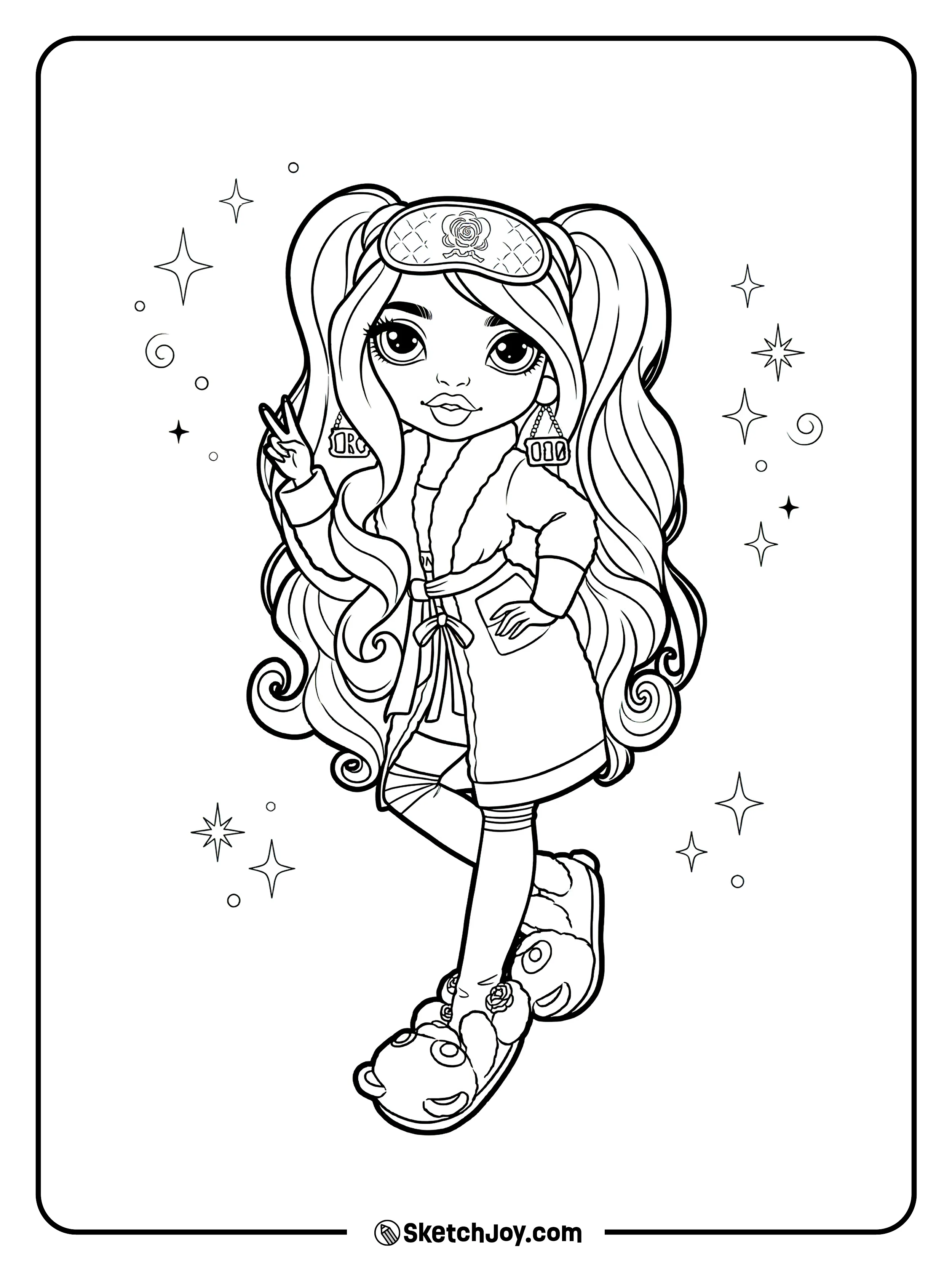 Brianna Dulce gives a peace sign in her cozy robe and cute slippers.