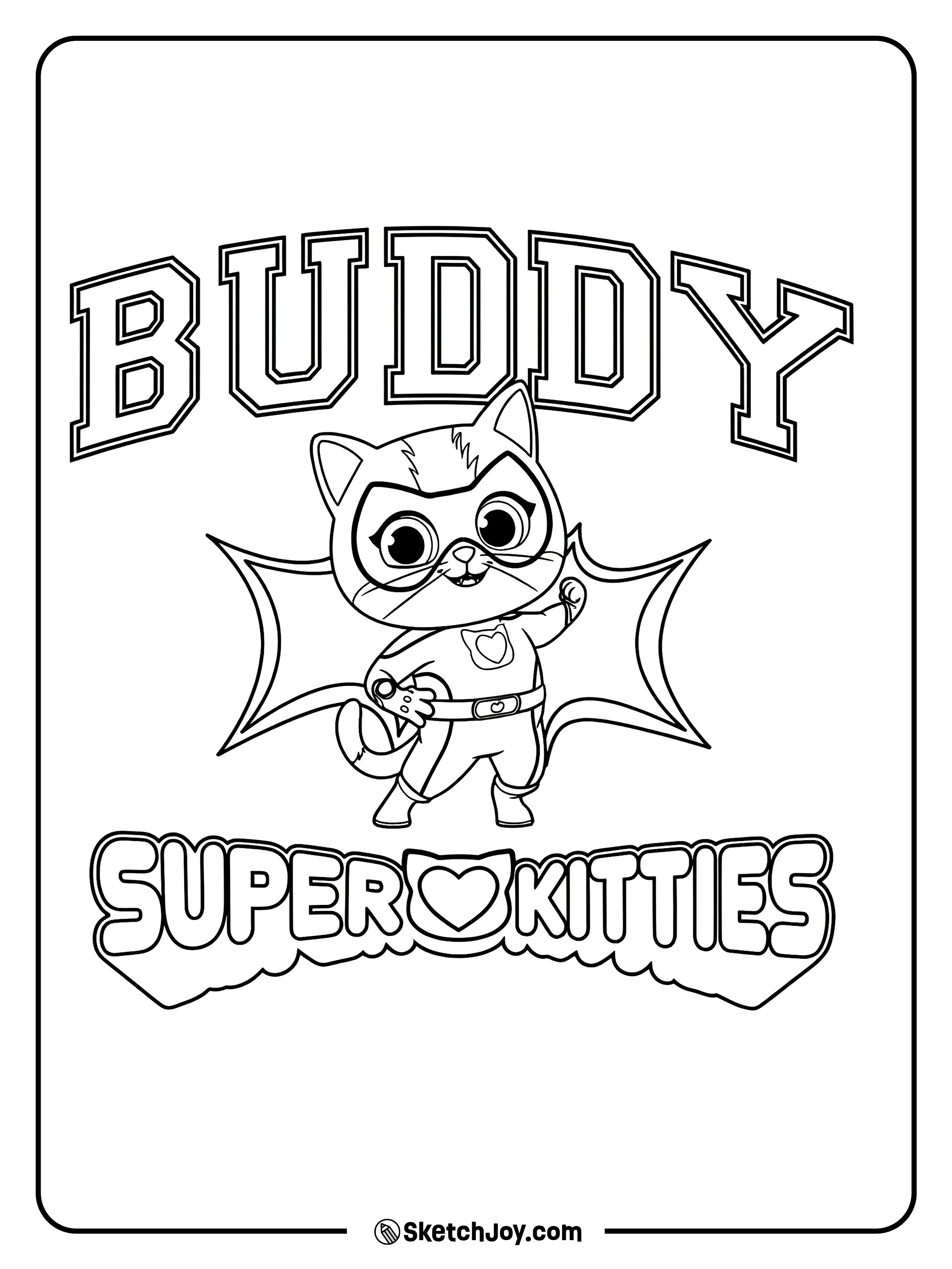 Buddy smiles and raises his fist in a brave super pose.