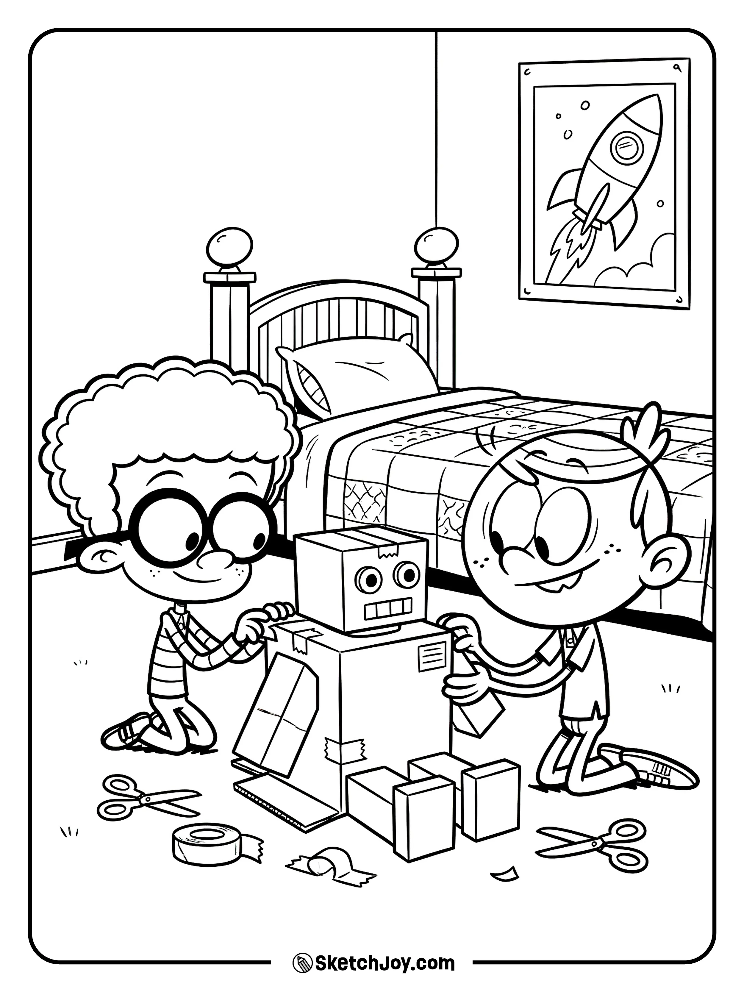 Lincoln and Clyde build a cardboard robot with teamwork.