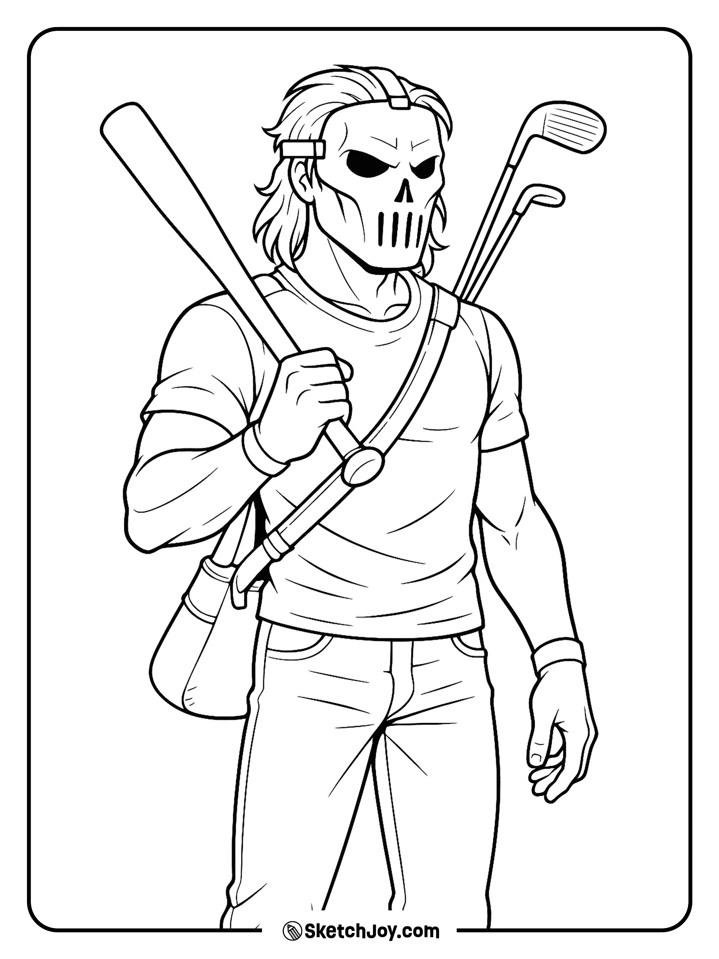 Casey Jones stands ready with his mask on and a bat over his shoulder.