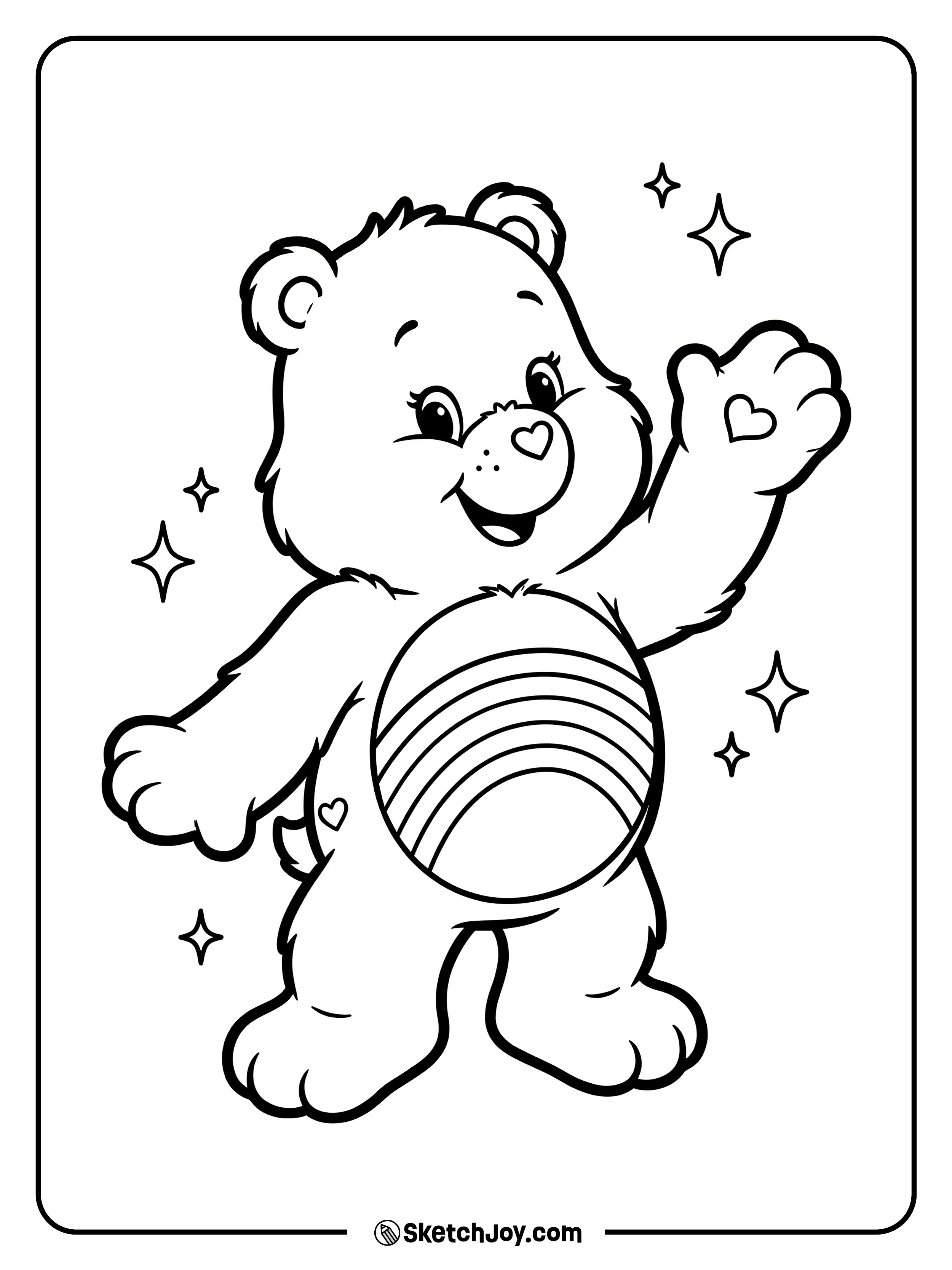 Cheer Bear waves with a bright grin.