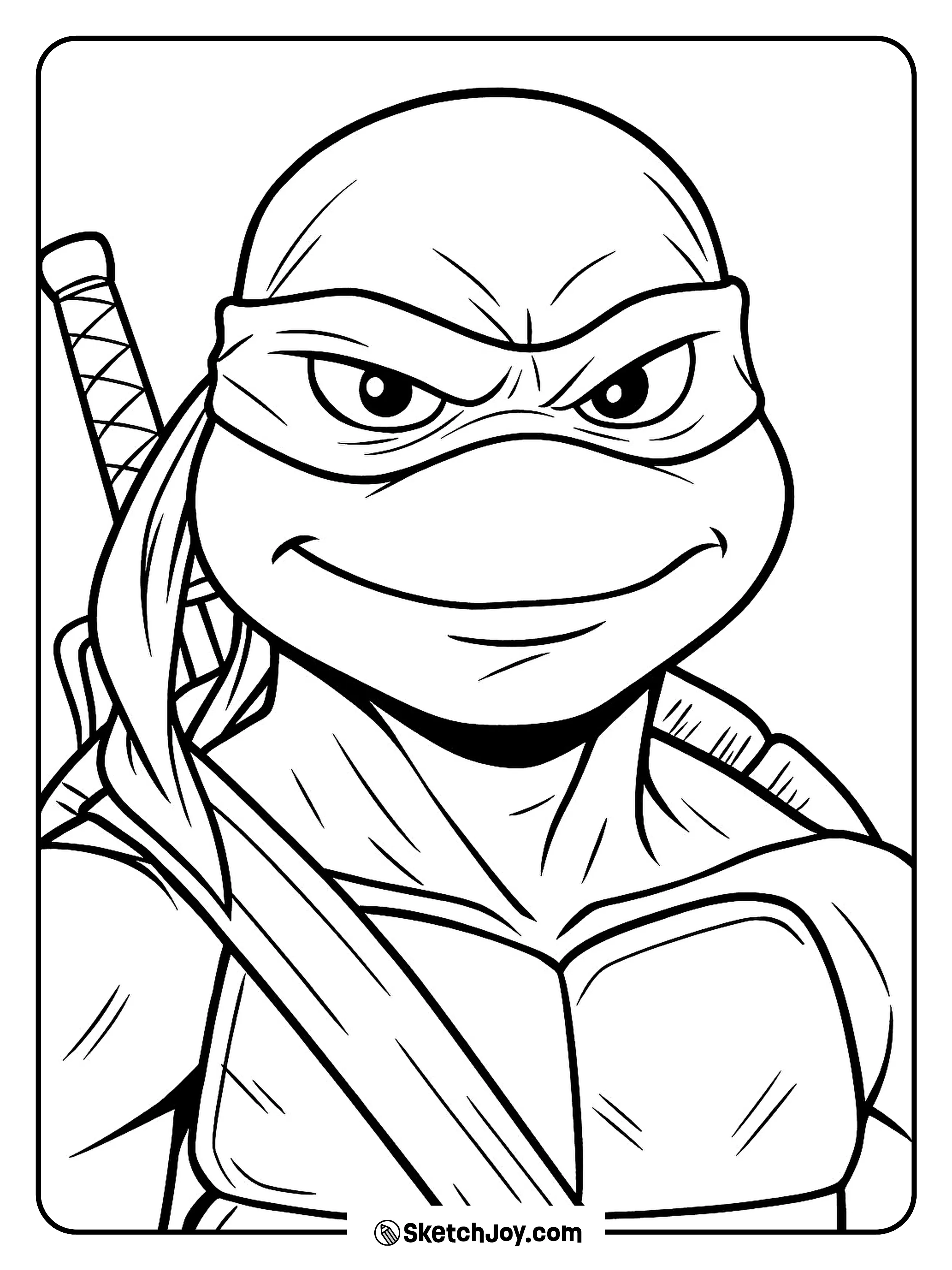 Raphael’s face fills the frame with a bold, intense look.