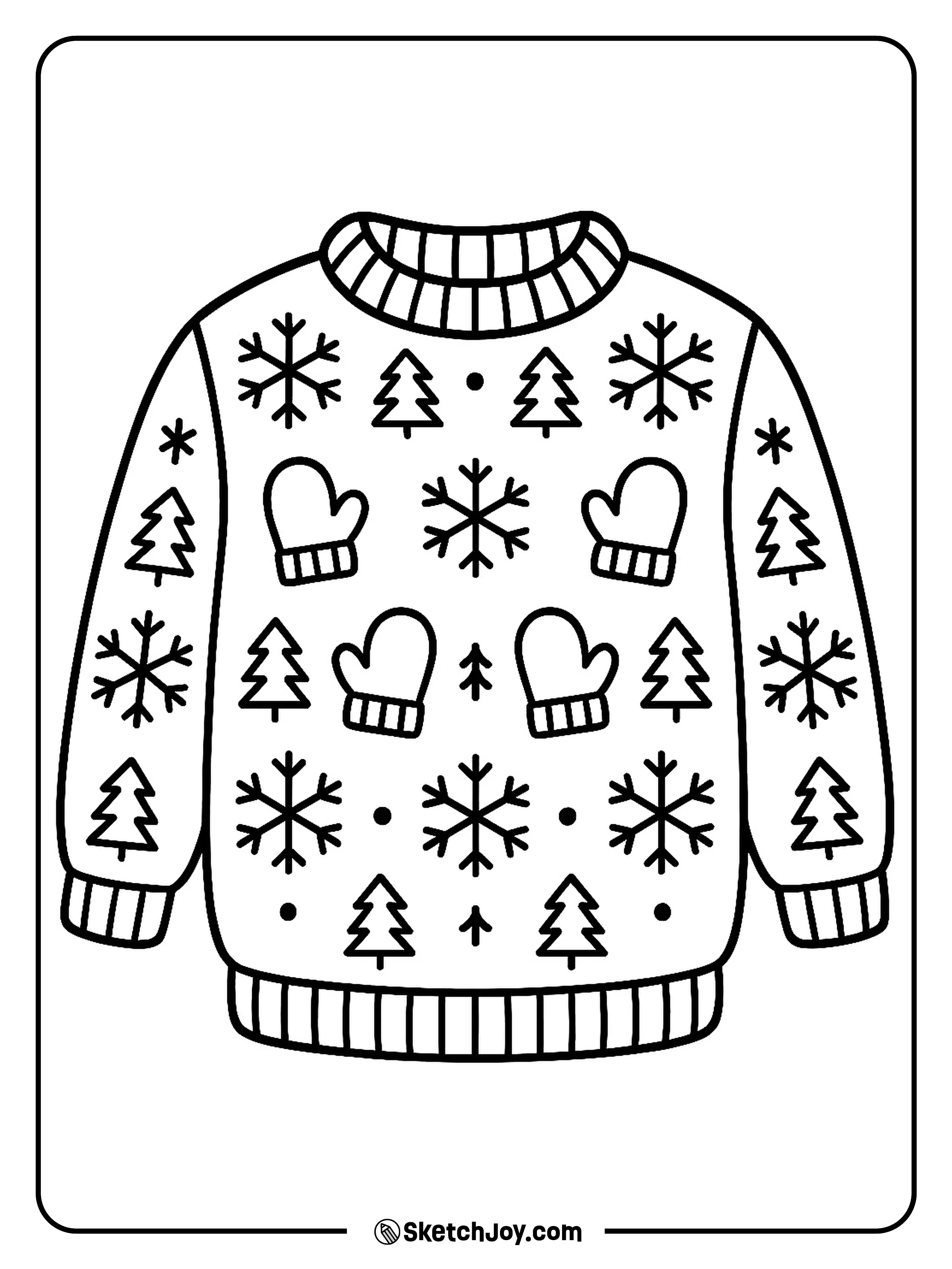 A sweater front shows winter icons in neat rows.
