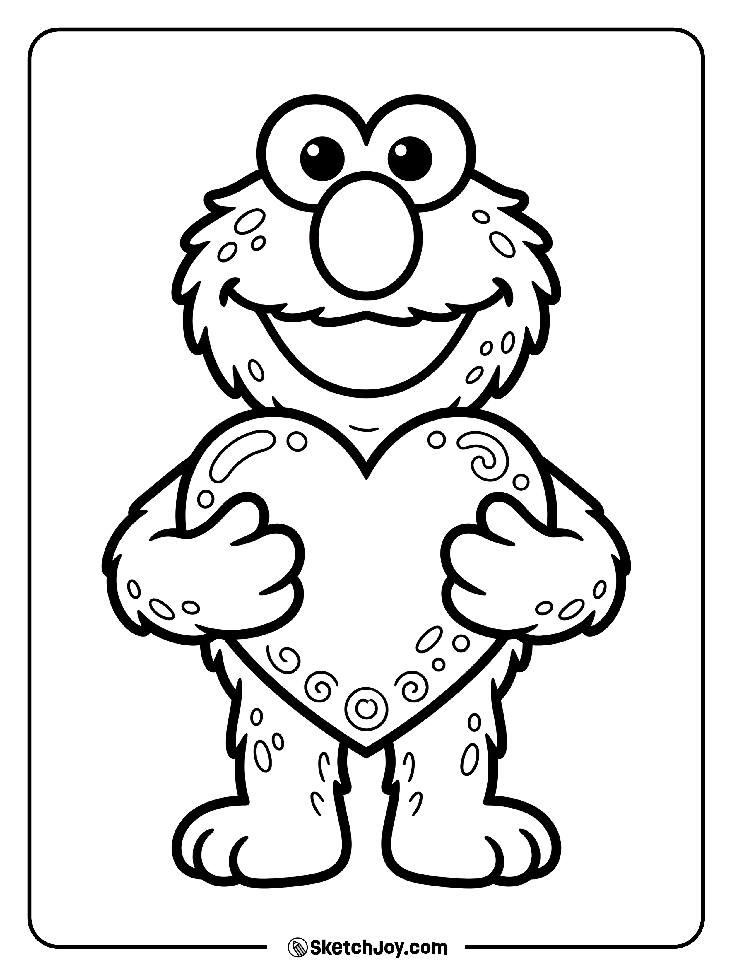 Elmo holds a big heart shape close to his chest.